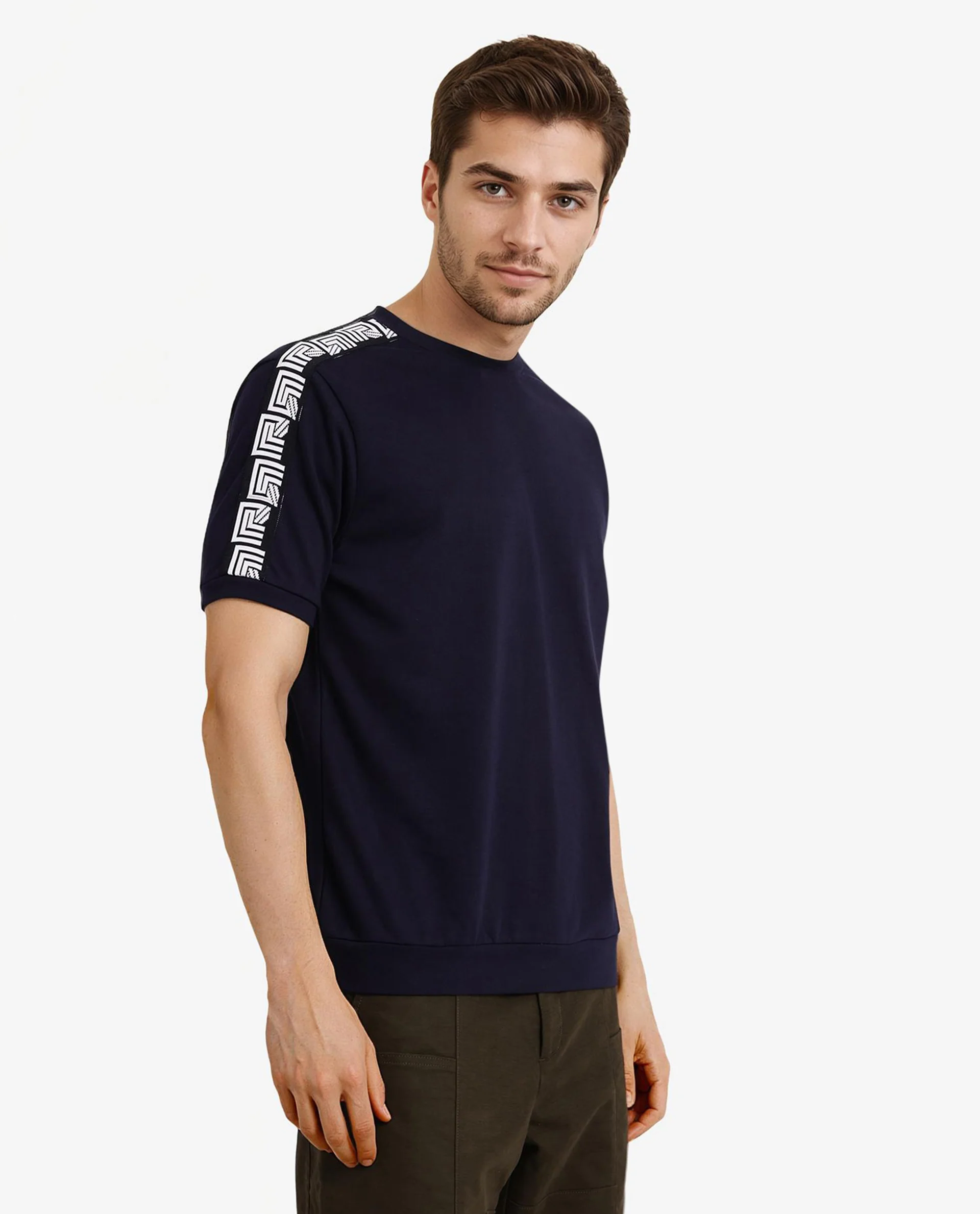 Rare Rabbit Men's Nobo Navy Cotton Monogram Print Oversized Fit Half Sleeve Crew Neck T-Shirt - Image 3