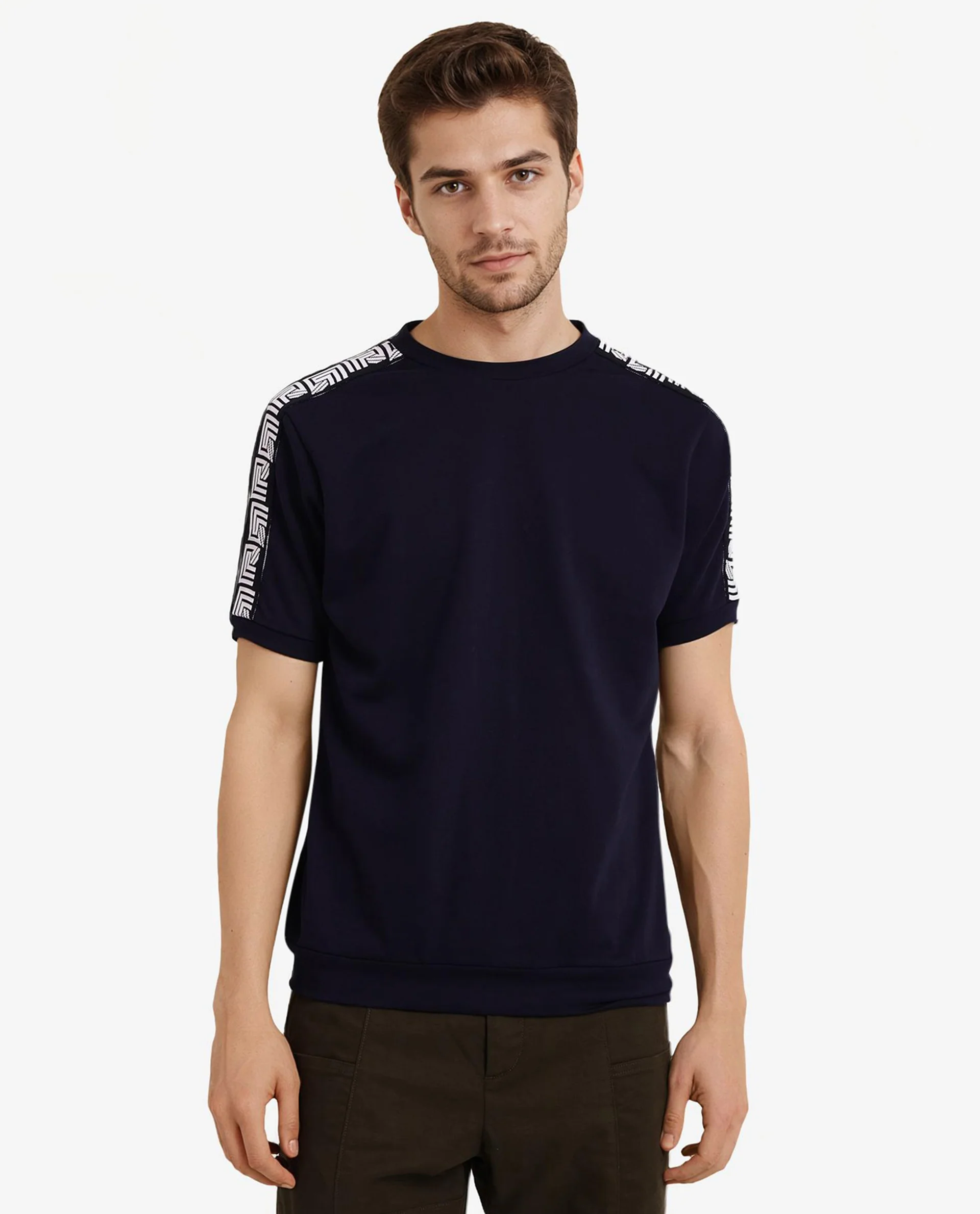 Rare Rabbit Men's Nobo Navy Cotton Monogram Print Oversized Fit Half Sleeve Crew Neck T-Shirt - Image 4