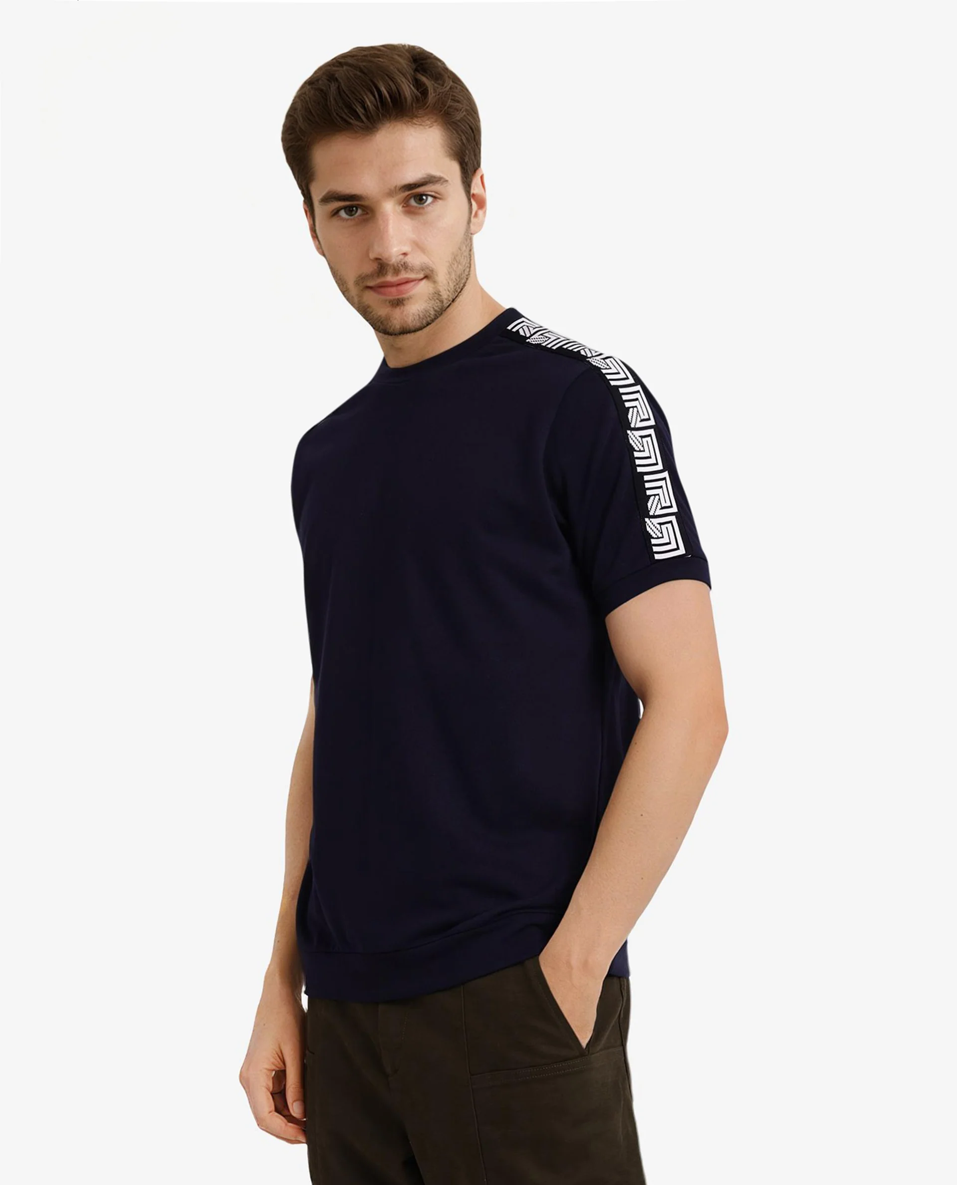 Rare Rabbit Men's Nobo Navy Cotton Monogram Print Oversized Fit Half Sleeve Crew Neck T-Shirt - Image 6