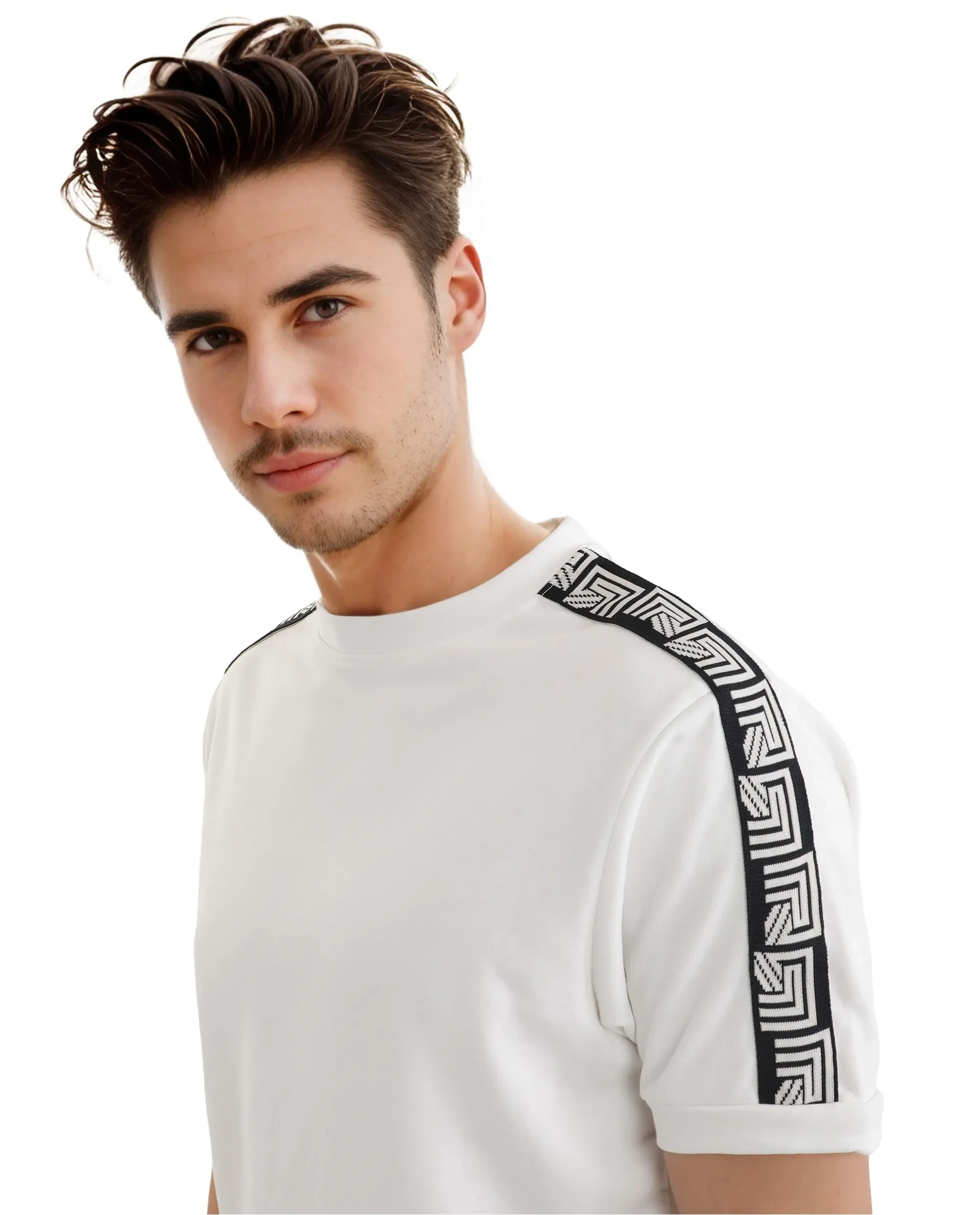 Rare Rabbit Men's Nobo White Cotton Monogram Print Oversized Fit Half Sleeve Crew Neck T-Shirt