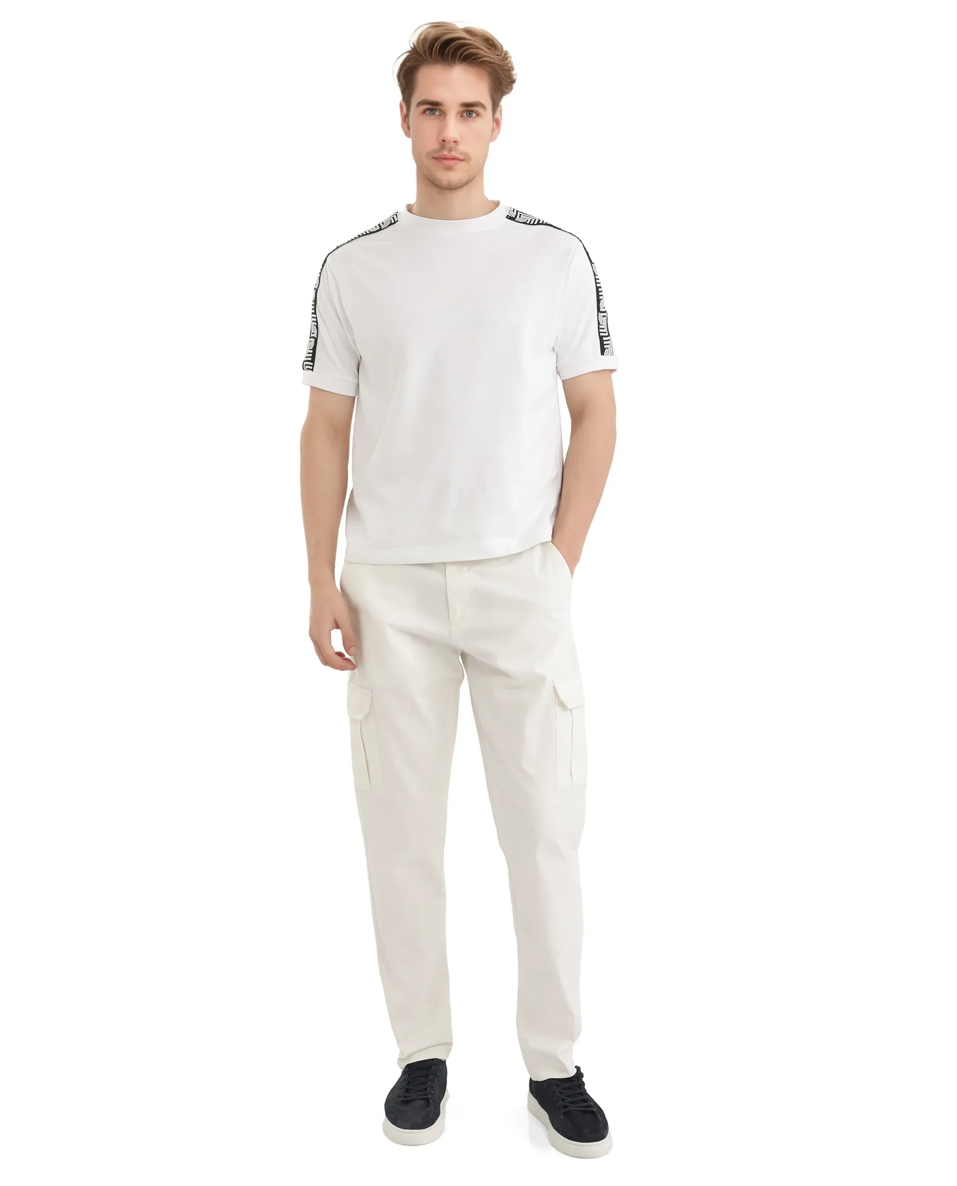 Rare Rabbit Men's Nobo White Cotton Monogram Print Oversized Fit Half Sleeve Crew Neck T-Shirt - Image 2