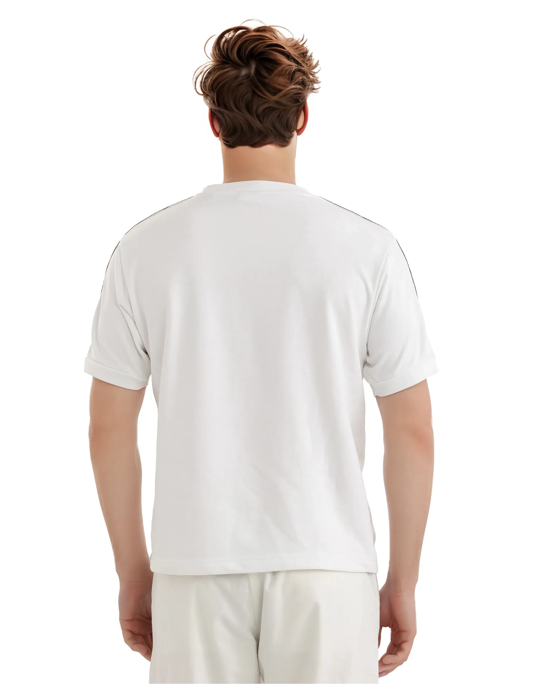 Rare Rabbit Men's Nobo White Cotton Monogram Print Oversized Fit Half Sleeve Crew Neck T-Shirt - Image 4