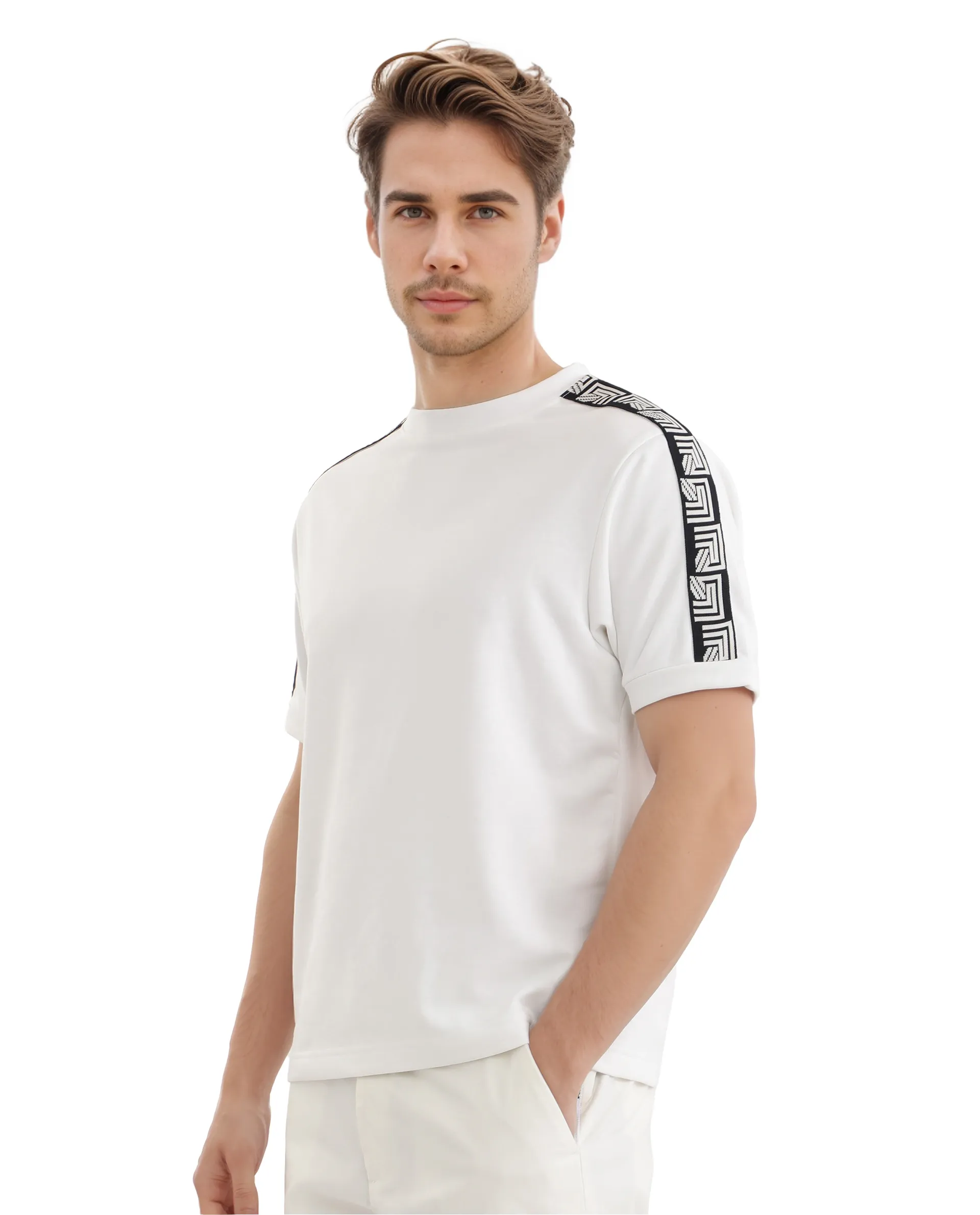Rare Rabbit Men's Nobo White Cotton Monogram Print Oversized Fit Half Sleeve Crew Neck T-Shirt - Image 5