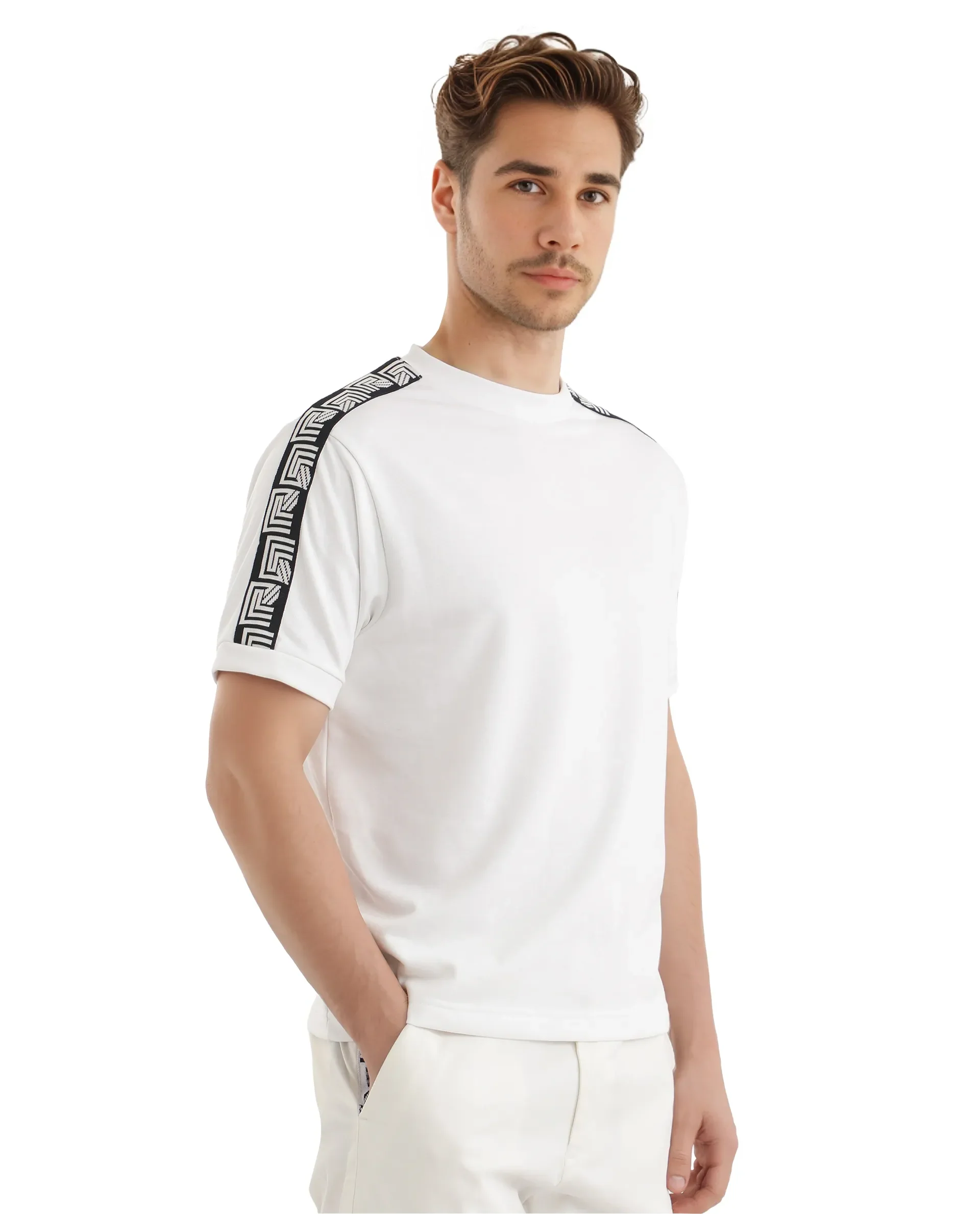 Rare Rabbit Men's Nobo White Cotton Monogram Print Oversized Fit Half Sleeve Crew Neck T-Shirt - Image 6