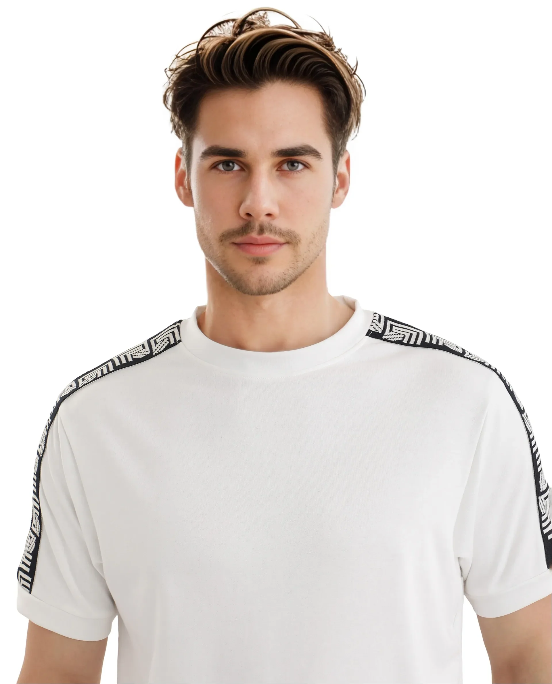 Rare Rabbit Men's Nobo White Cotton Monogram Print Oversized Fit Half Sleeve Crew Neck T-Shirt - Image 7