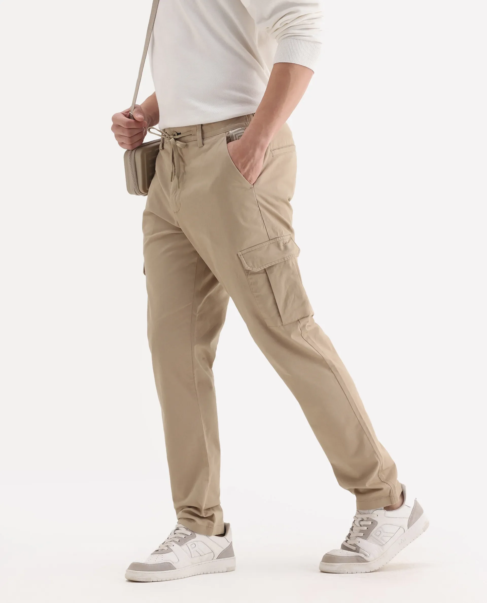 Rare Rabbit Men's Nobon Beige Cotton Plain Regular Fit Trouser - Image 2