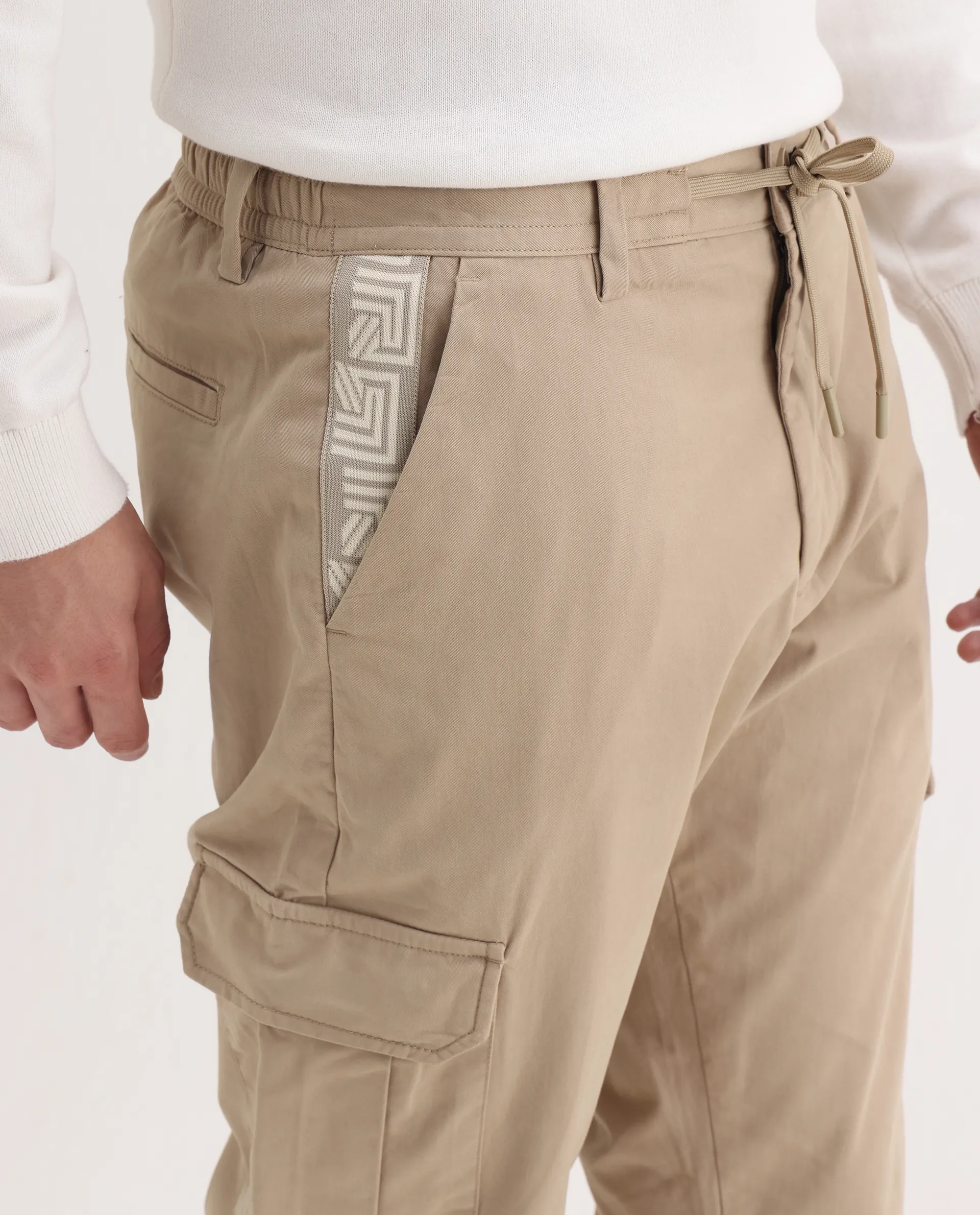 Rare Rabbit Men's Nobon Beige Cotton Plain Regular Fit Trouser - Image 3