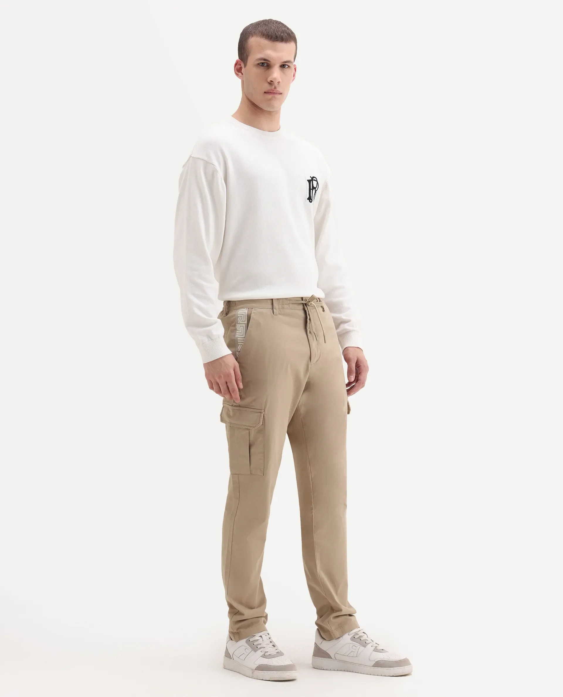 Rare Rabbit Men's Nobon Beige Cotton Plain Regular Fit Trouser - Image 7