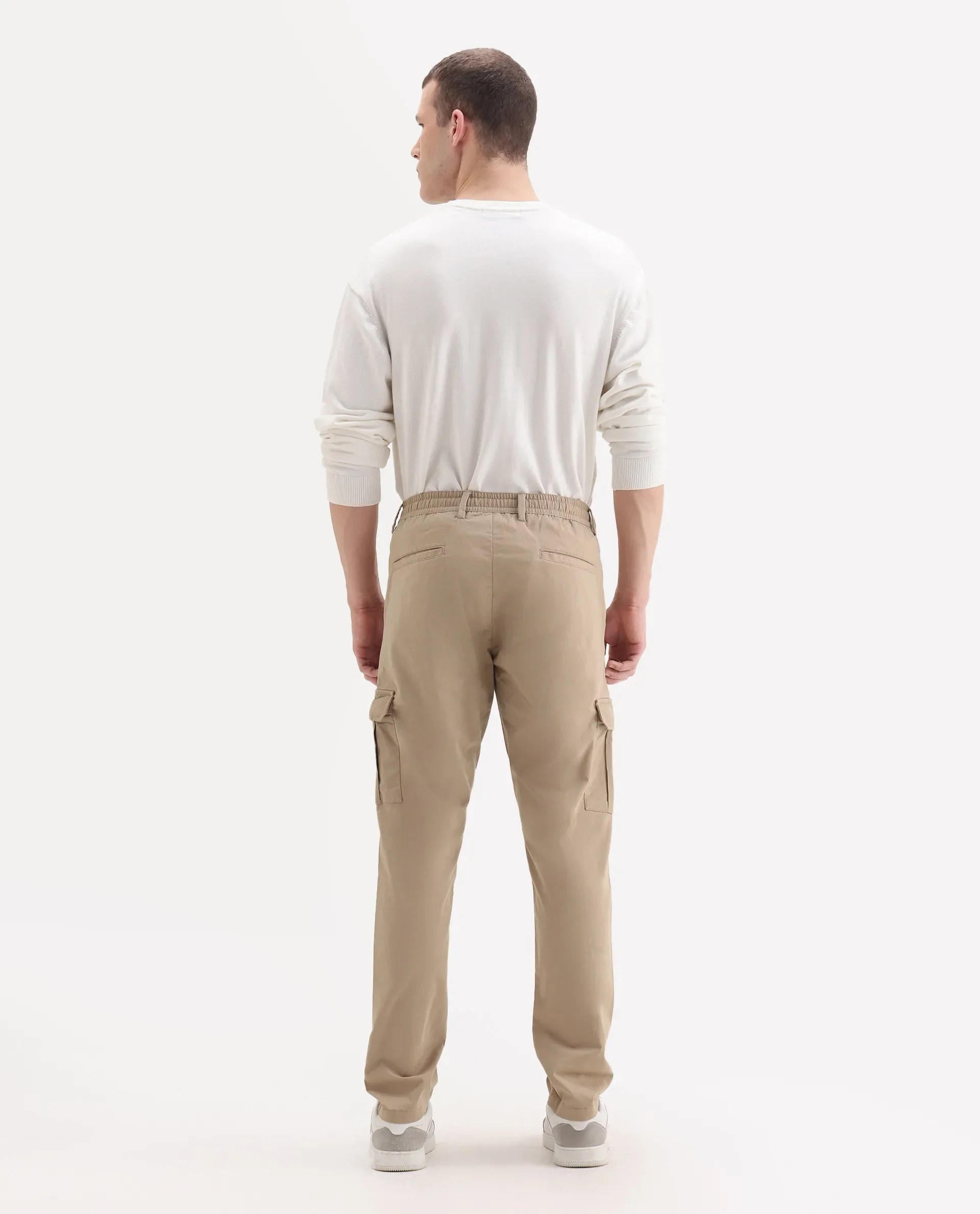 Rare Rabbit Men's Nobon Beige Cotton Plain Regular Fit Trouser - Image 8