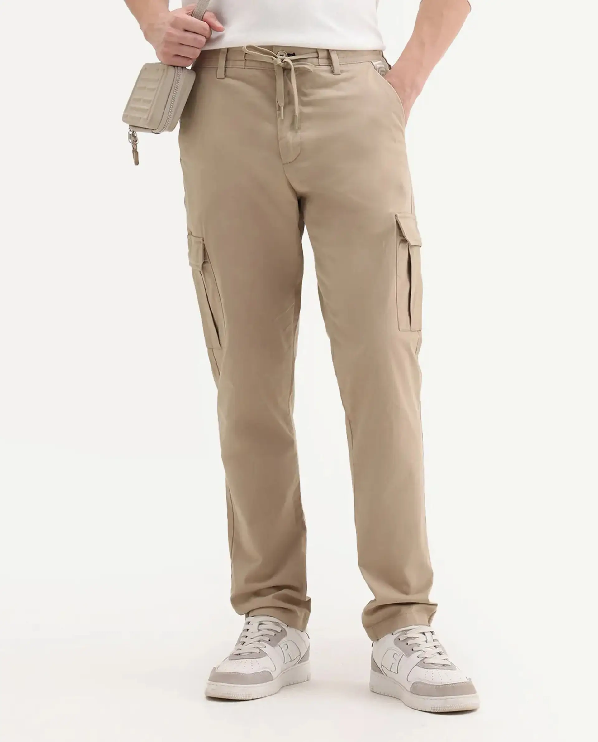 Rare Rabbit Men's Nobon Beige Cotton Plain Regular Fit Trouser - Image 9