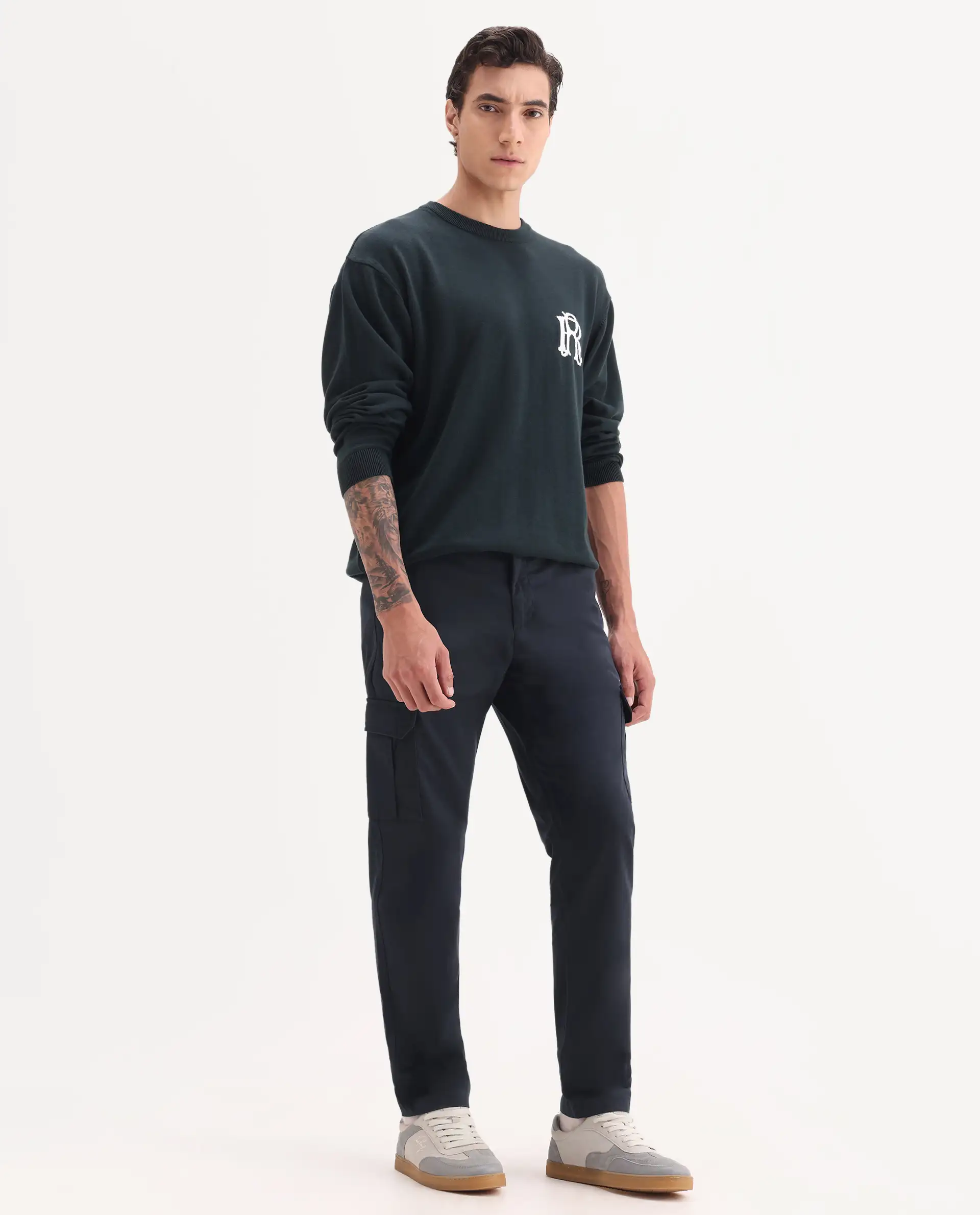 Rare Rabbit Men's Nobon Navy Cotton Plain Regular Fit Trouser - Image 4