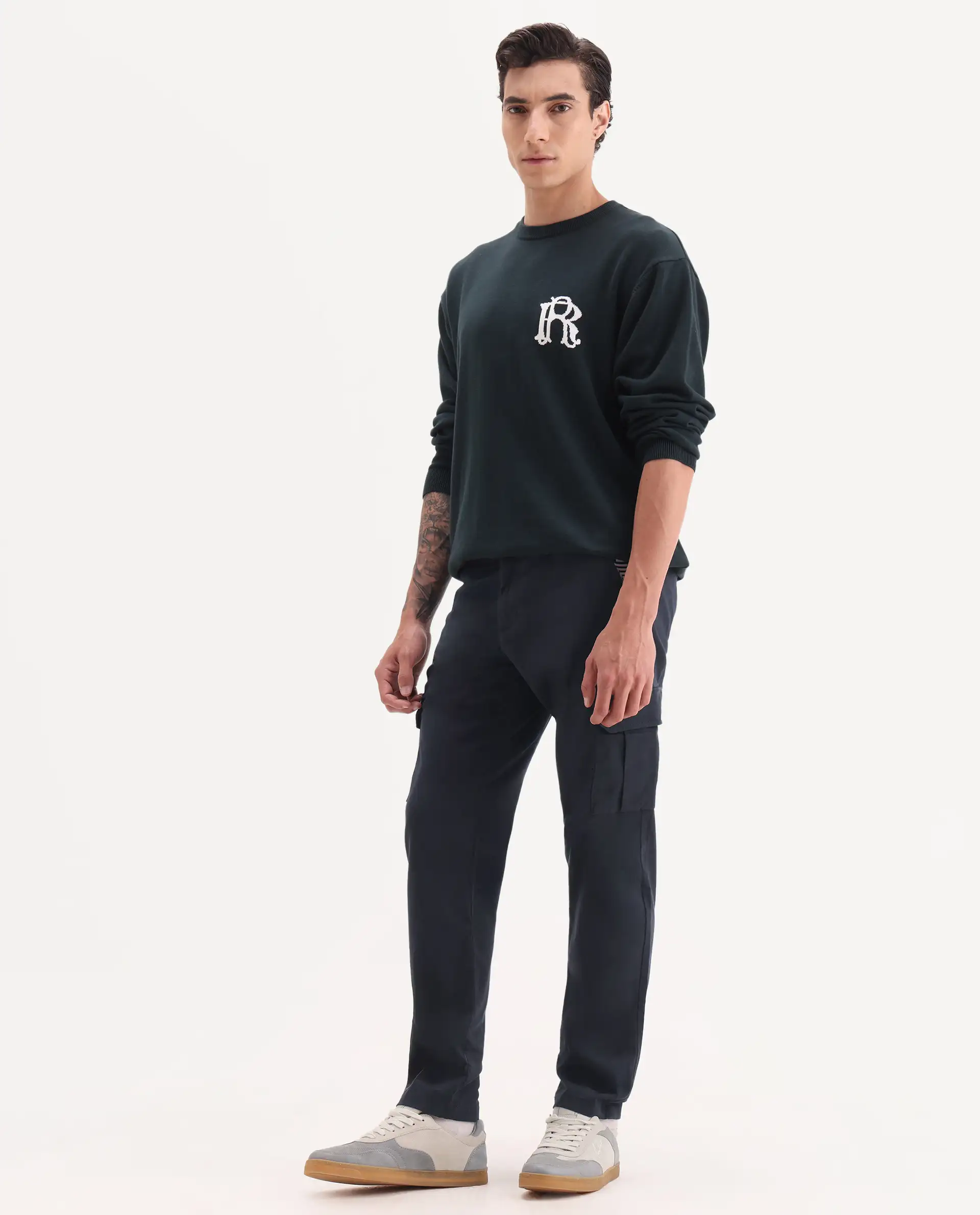 Rare Rabbit Men's Nobon Navy Cotton Plain Regular Fit Trouser - Image 5