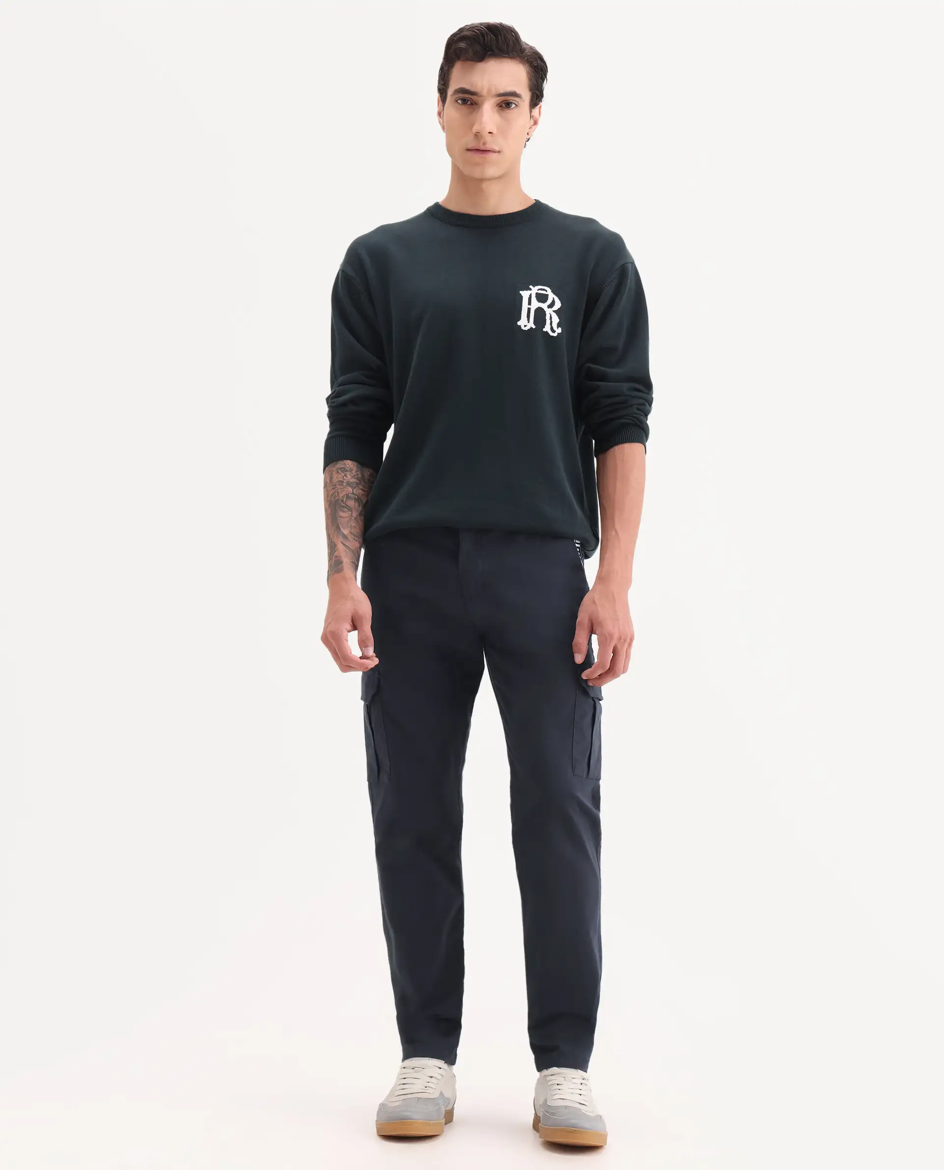 Rare Rabbit Men's Nobon Navy Cotton Plain Regular Fit Trouser - Image 7