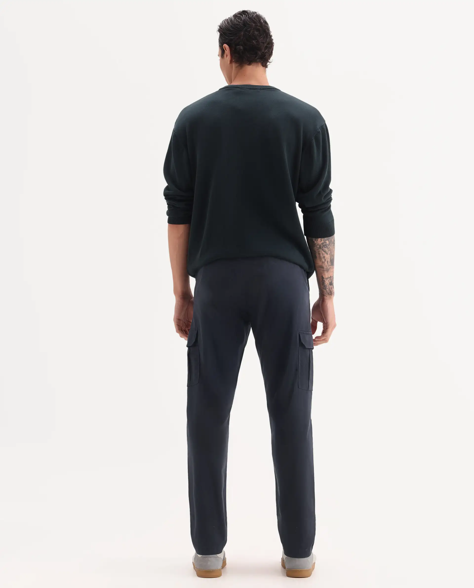 Rare Rabbit Men's Nobon Navy Cotton Plain Regular Fit Trouser - Image 8