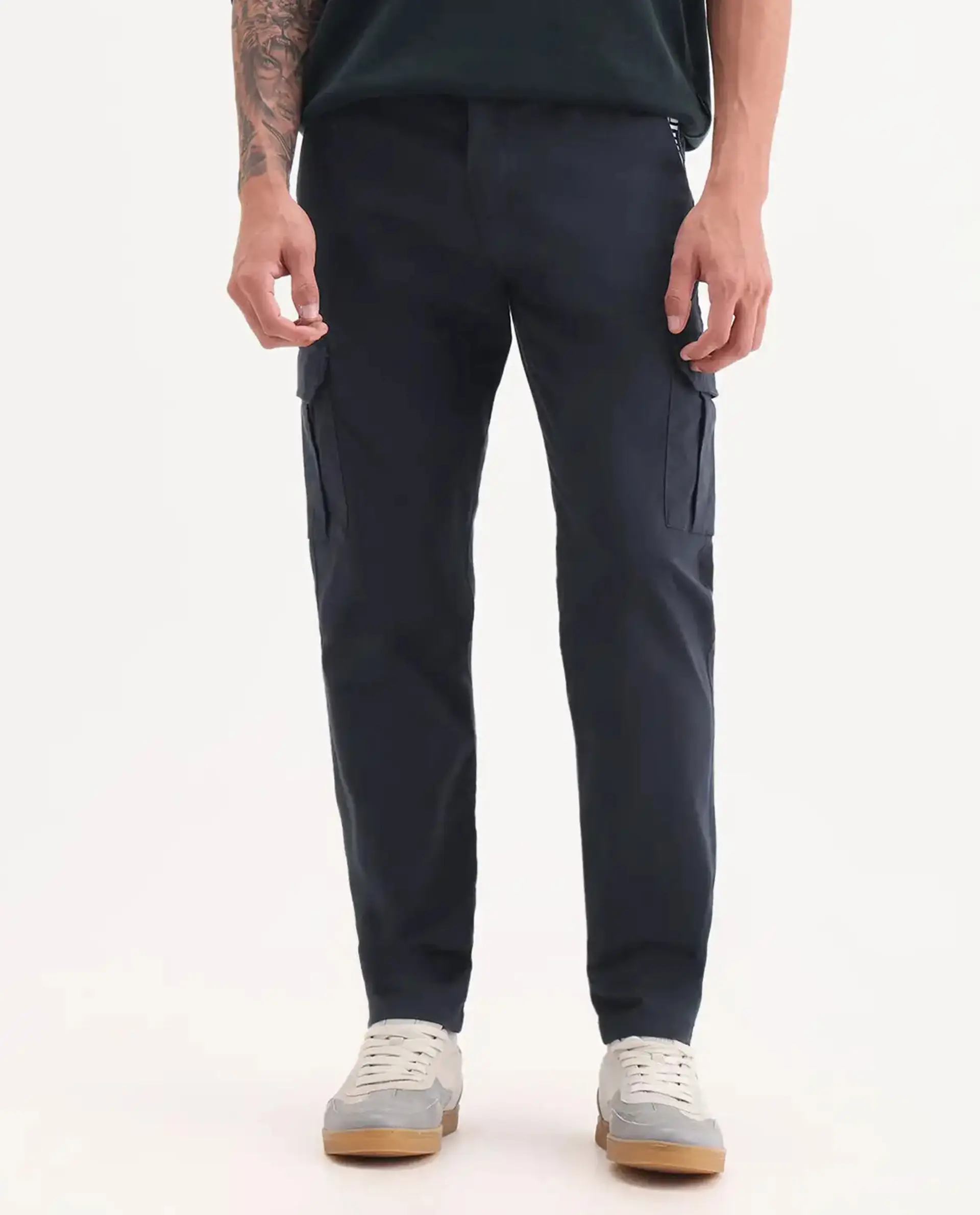 Rare Rabbit Men's Nobon Navy Cotton Plain Regular Fit Trouser - Image 9