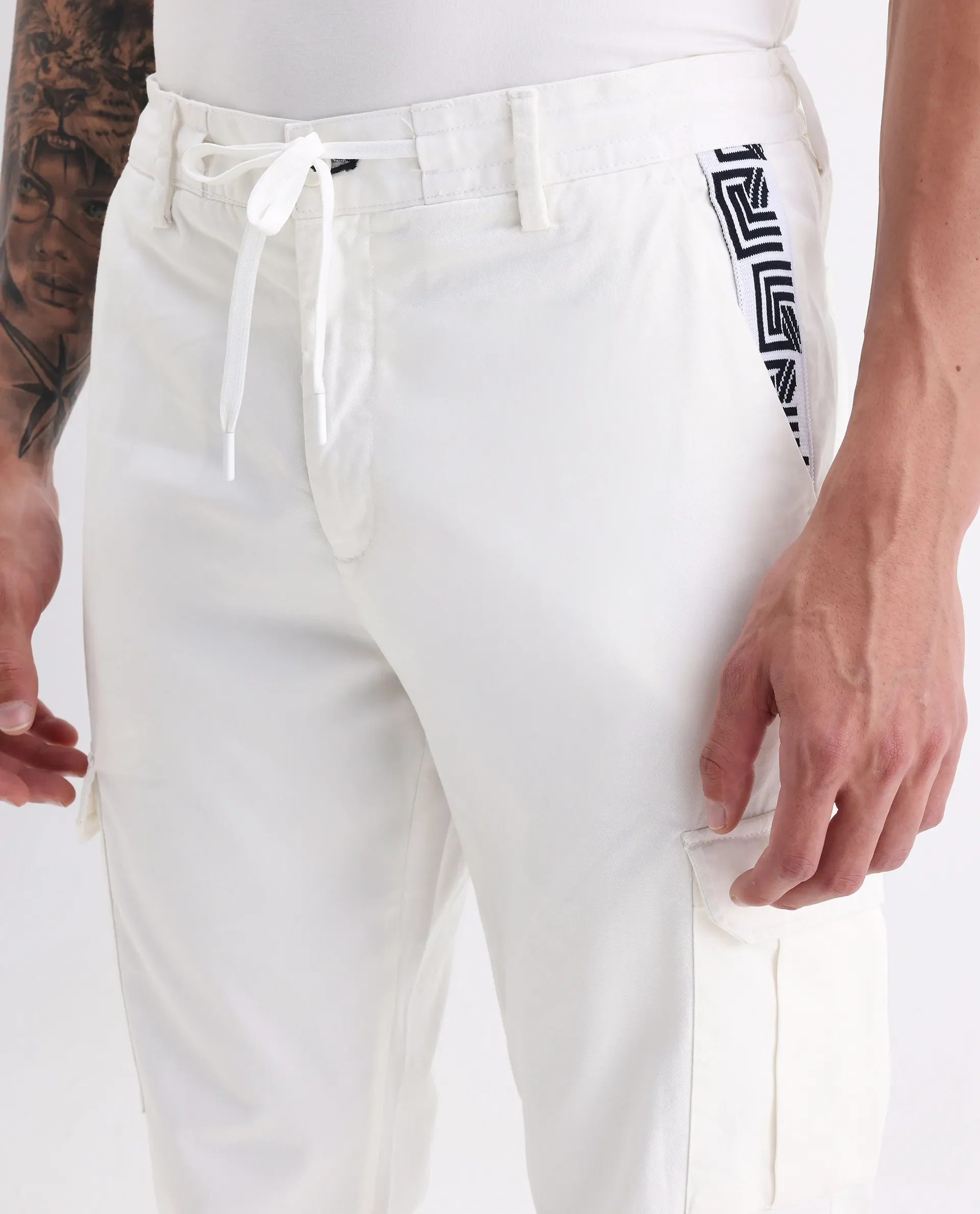 Rare Rabbit Men's Nobon White Cotton Plain Regular Fit Trouser - Image 3
