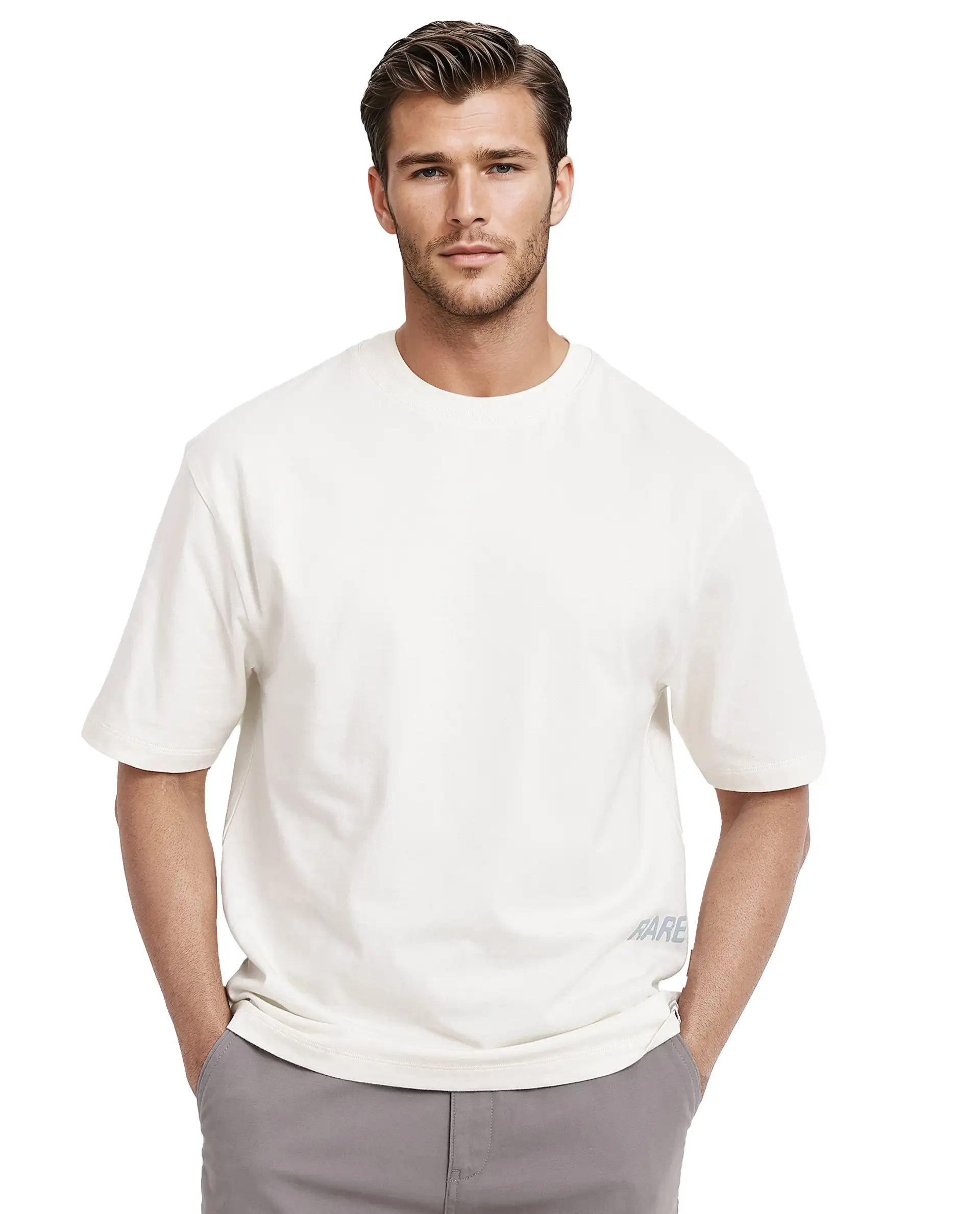 Rare Rabbit Men's Nobs Off White Cotton Graphic Print Oversized Fit Half Sleeve Crew Neck T-Shirt - Image 4