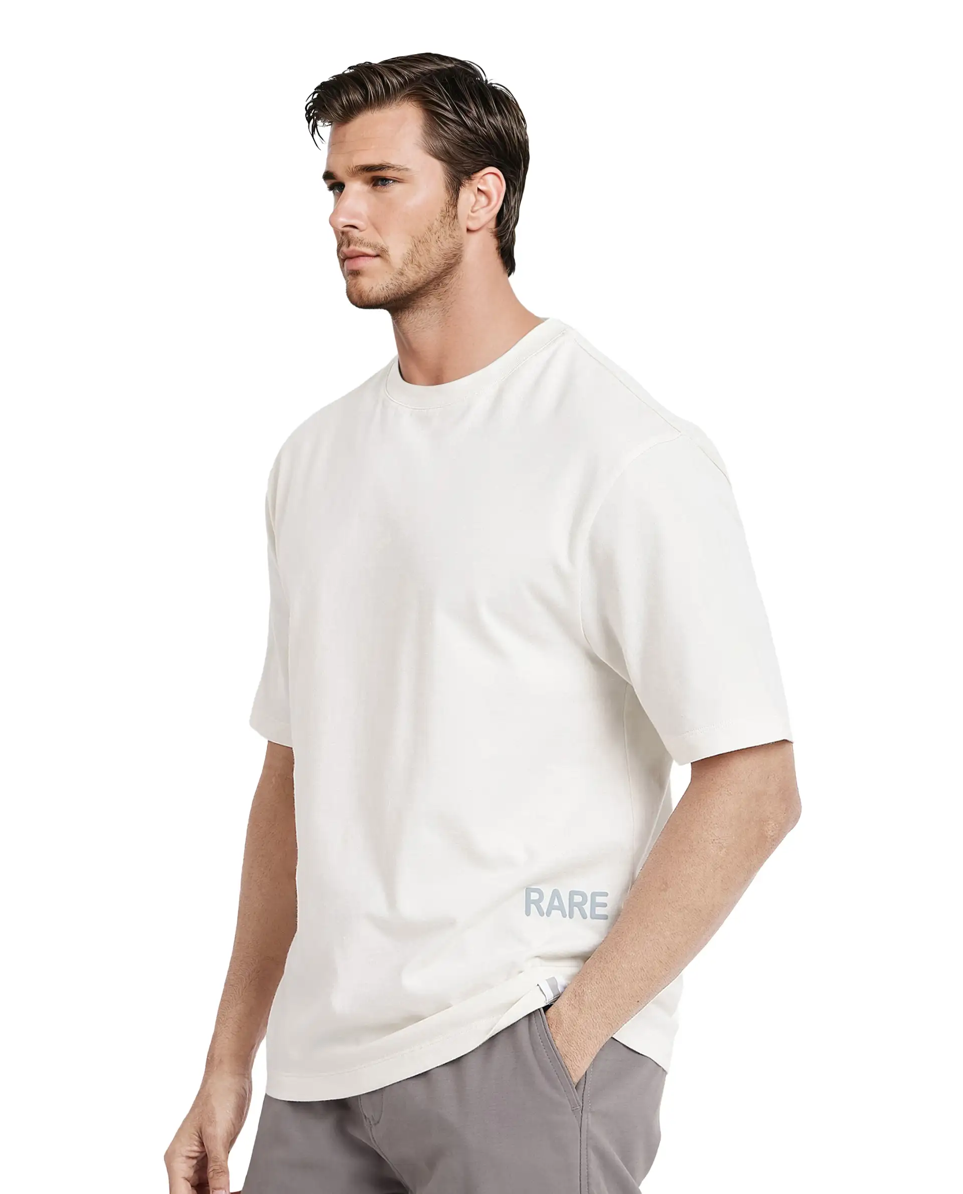 Rare Rabbit Men's Nobs Off White Cotton Graphic Print Oversized Fit Half Sleeve Crew Neck T-Shirt - Image 6