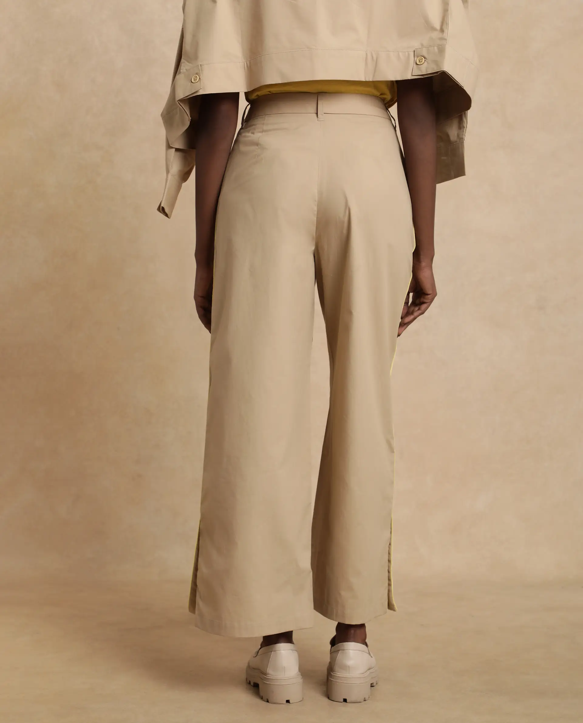 Rareism Women's Nocam B Beige Cotton Plain Ankle Length Wide Trouser - Image 11