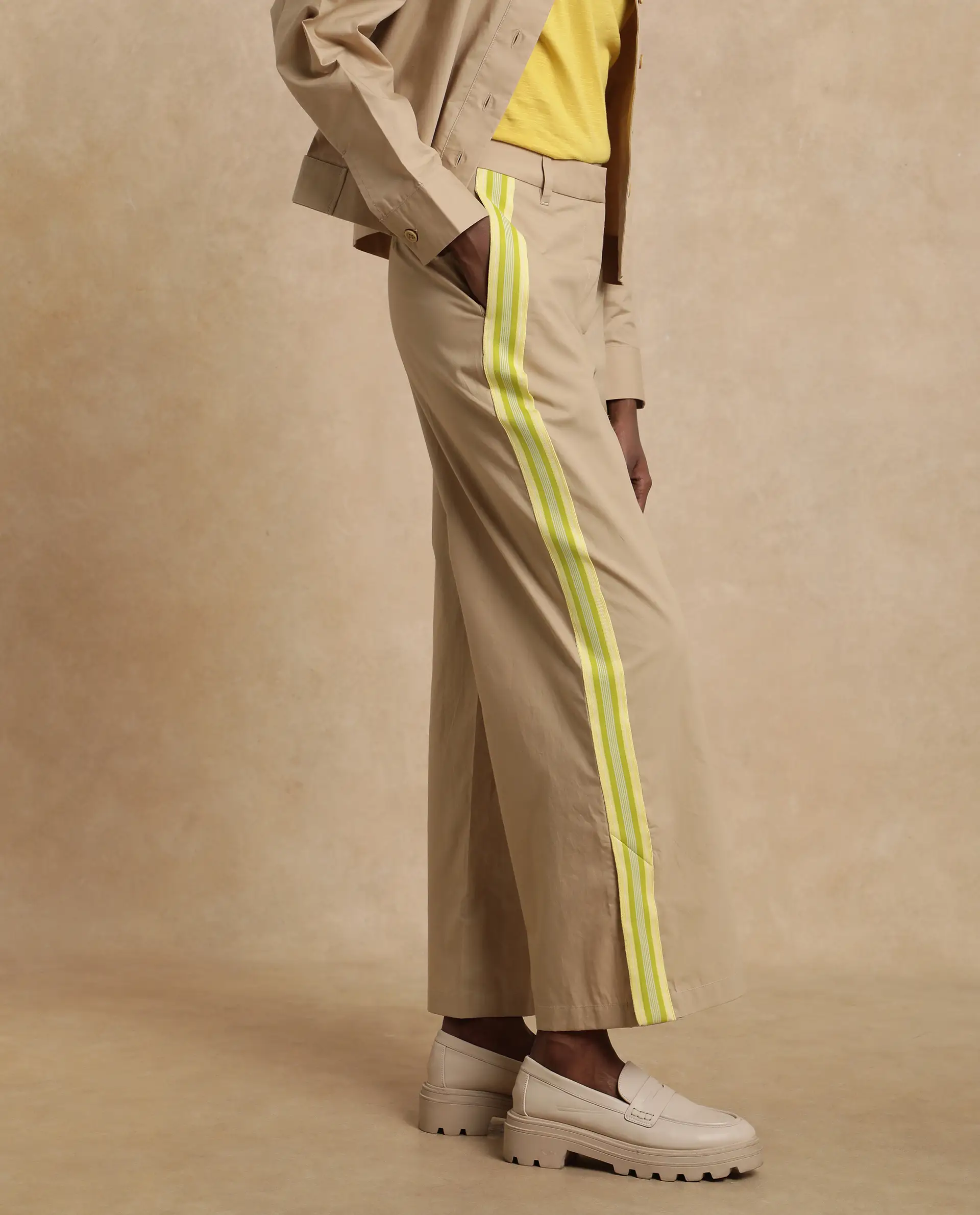 Rareism Women's Nocam B Beige Cotton Plain Ankle Length Wide Trouser - Image 8