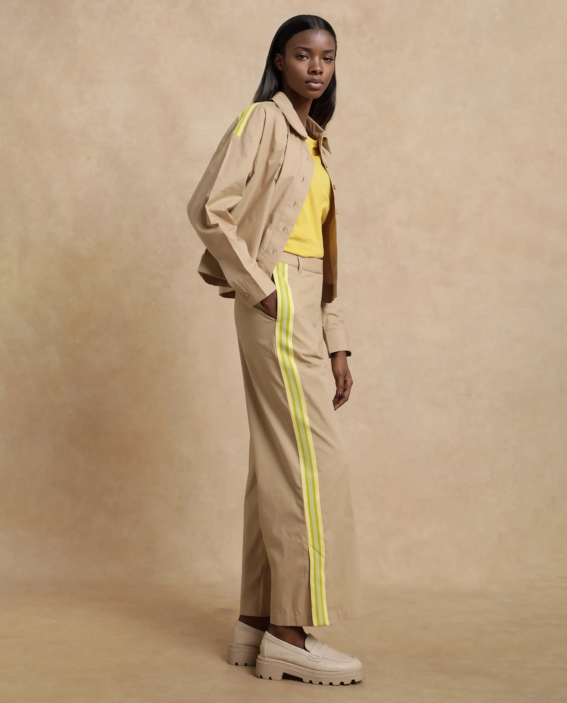 Rareism Women's Nocam B Beige Cotton Plain Ankle Length Wide Trouser - Image 9