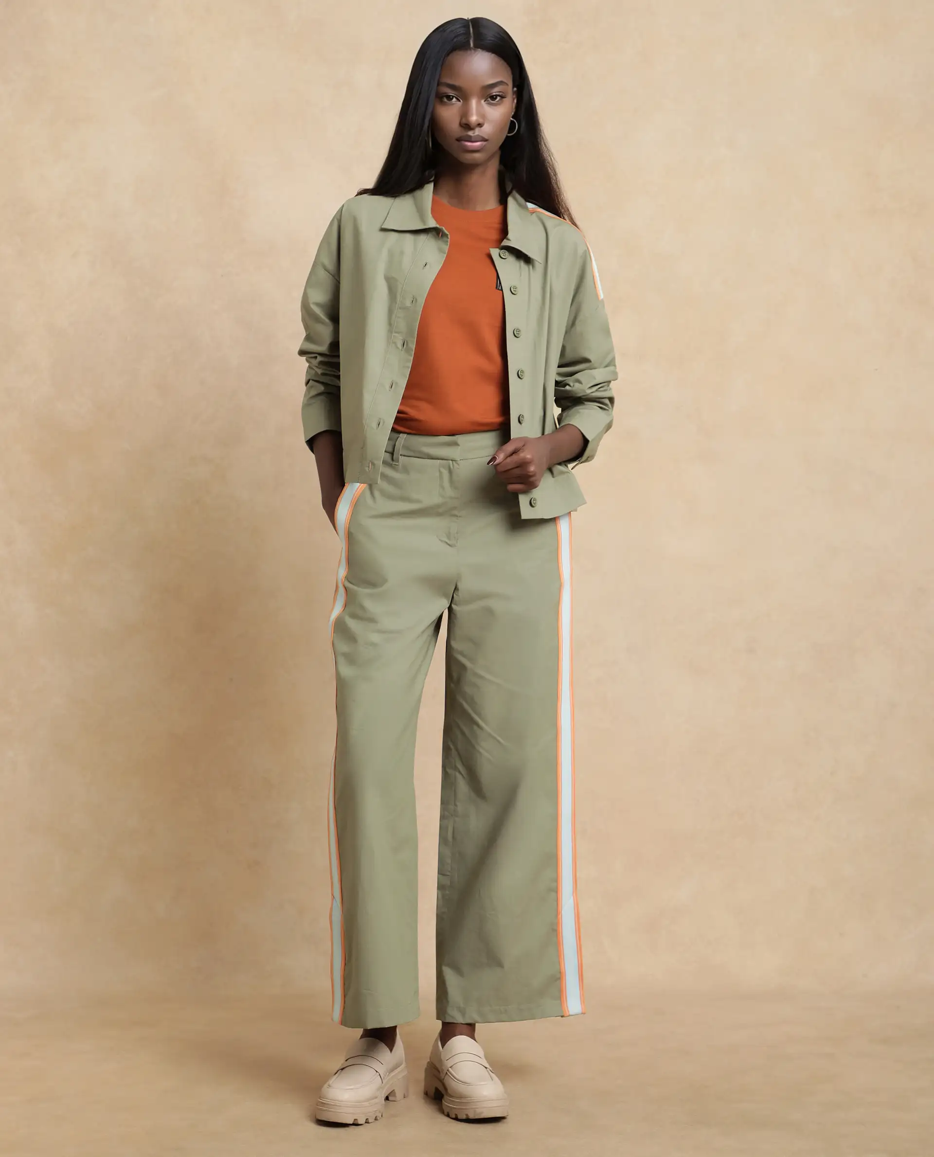 Rareism Women's Nocam B Dusky Green Cotton Plain Ankle Length Wide Trouser - Image 13