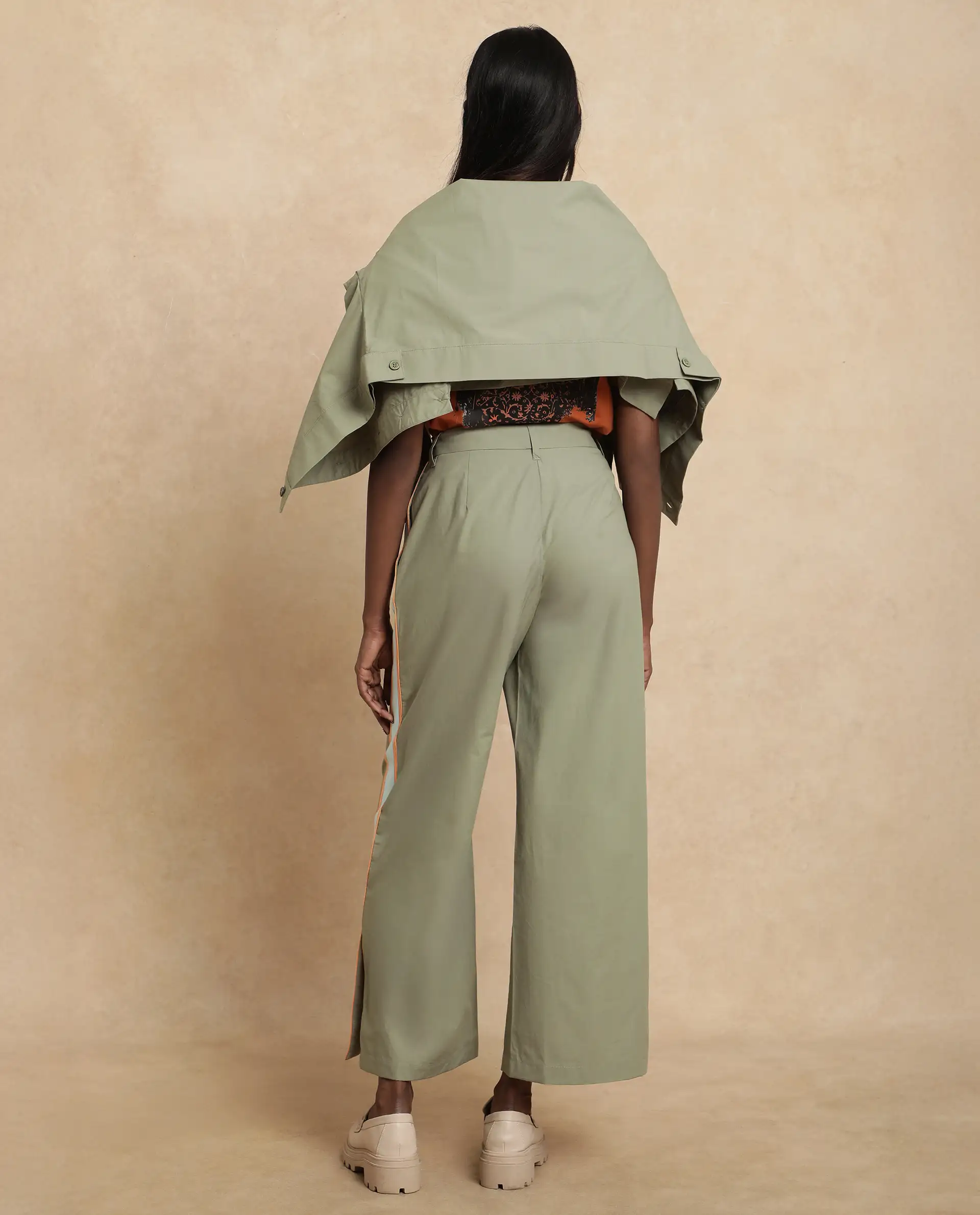 Rareism Women's Nocam B Dusky Green Cotton Plain Ankle Length Wide Trouser - Image 14