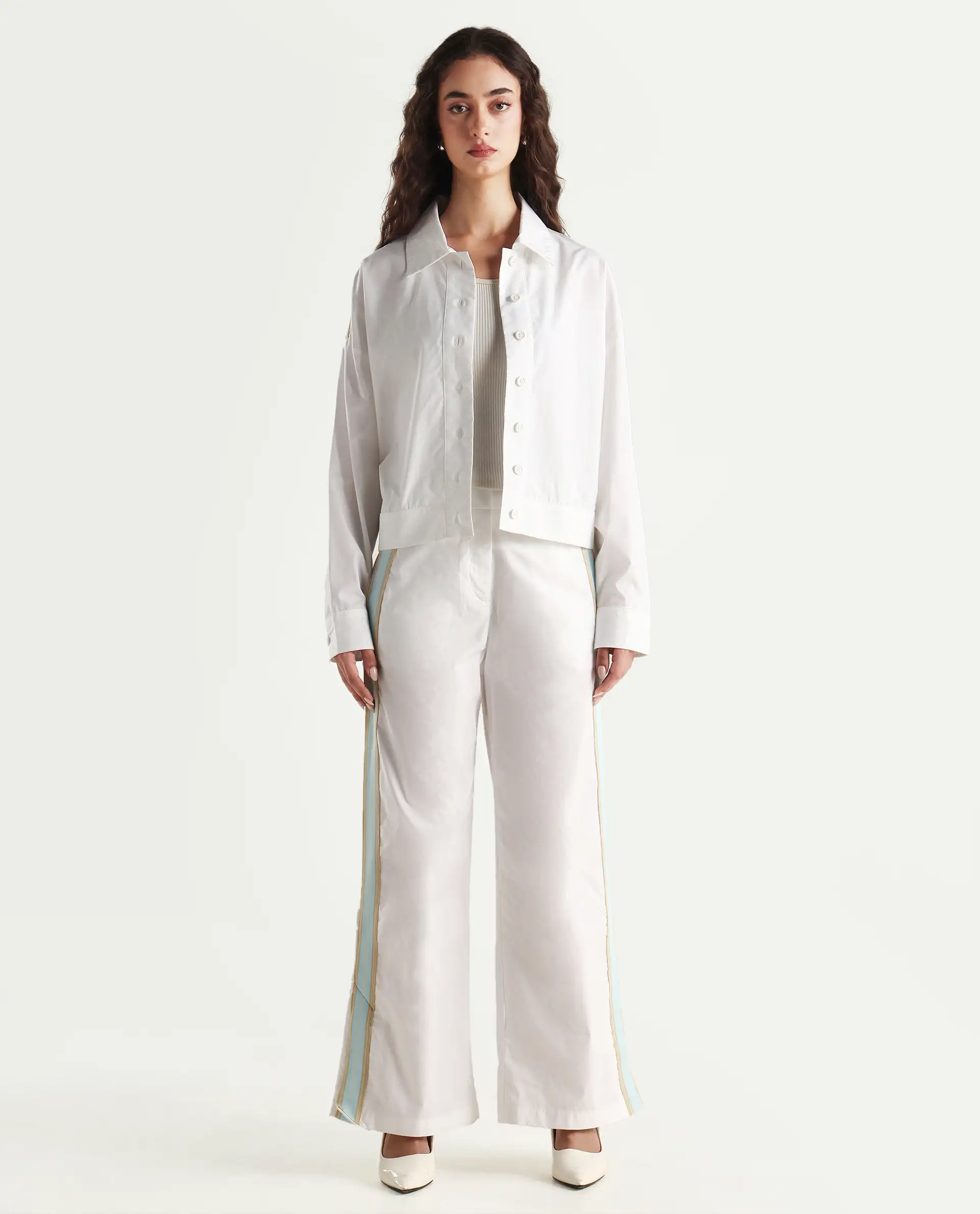 Rareism Women's Nocam B Off White Cotton Plain Ankle Length Wide Trouser - Image 3