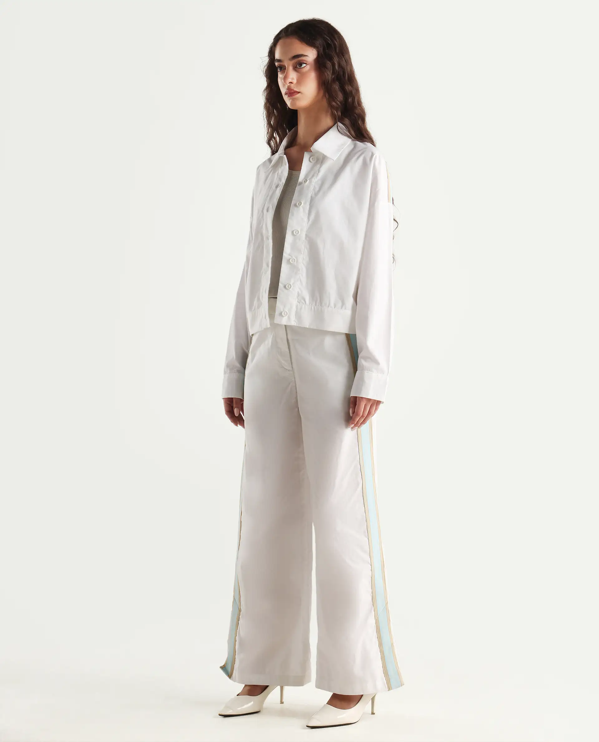 Rareism Women's Nocam B Off White Cotton Plain Ankle Length Wide Trouser - Image 6