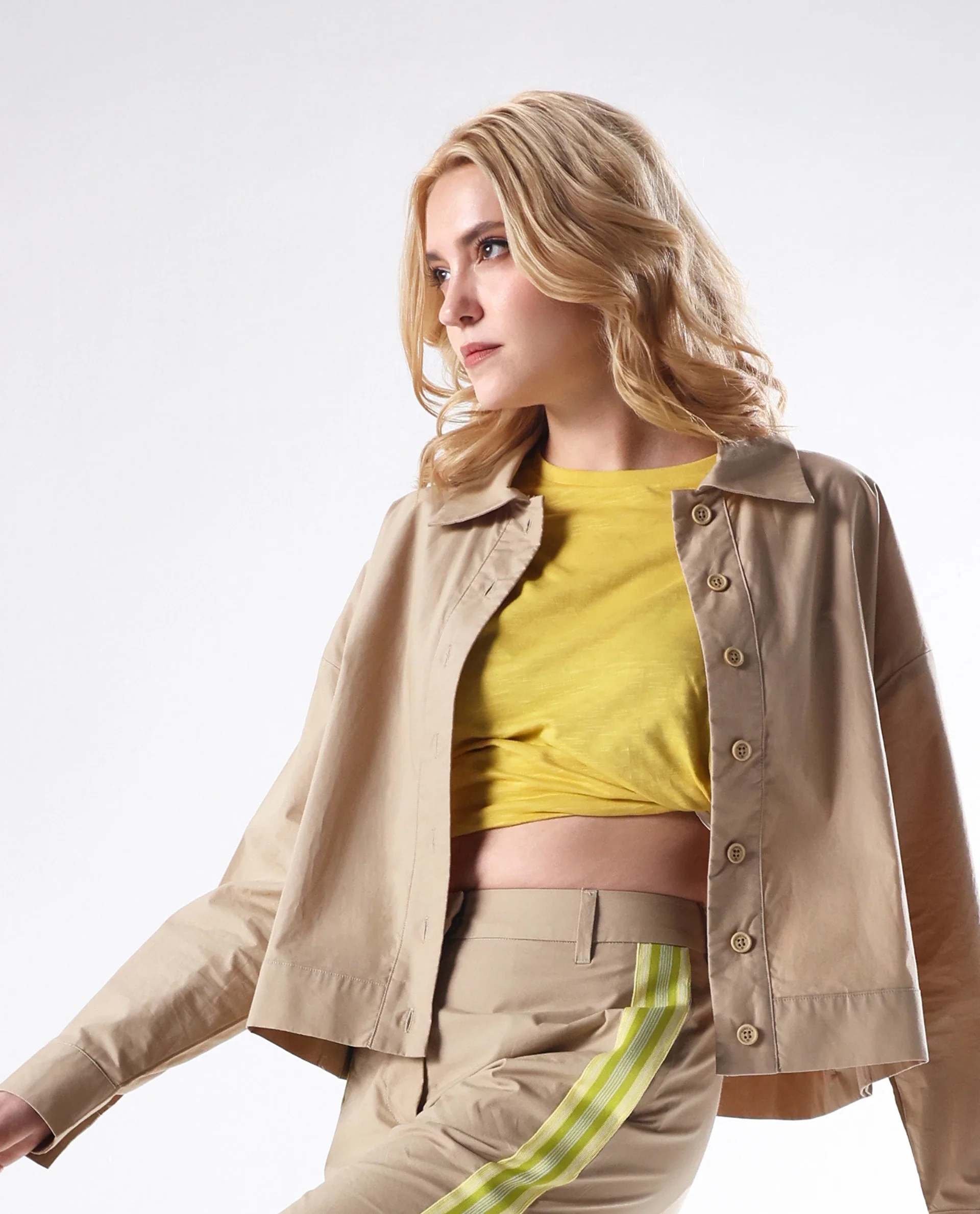 Rareism Women's Nocam S Beige Cotton Spread Collar Plain Cuffed Sleeve Relaxed Fit Shirt - Image 3