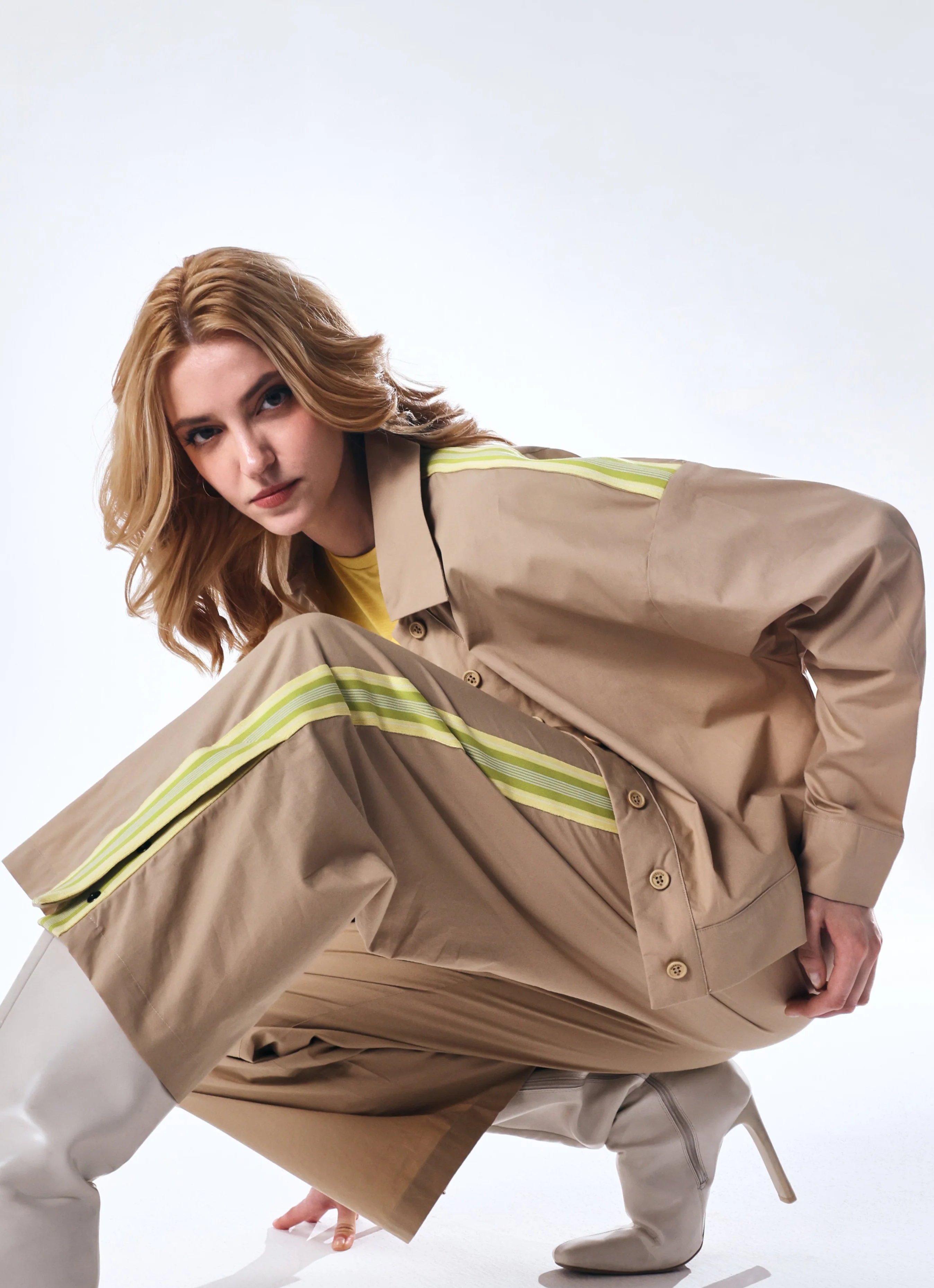 Rareism Women's Nocam S Beige Cotton Spread Collar Plain Cuffed Sleeve Relaxed Fit Shirt - Image 4