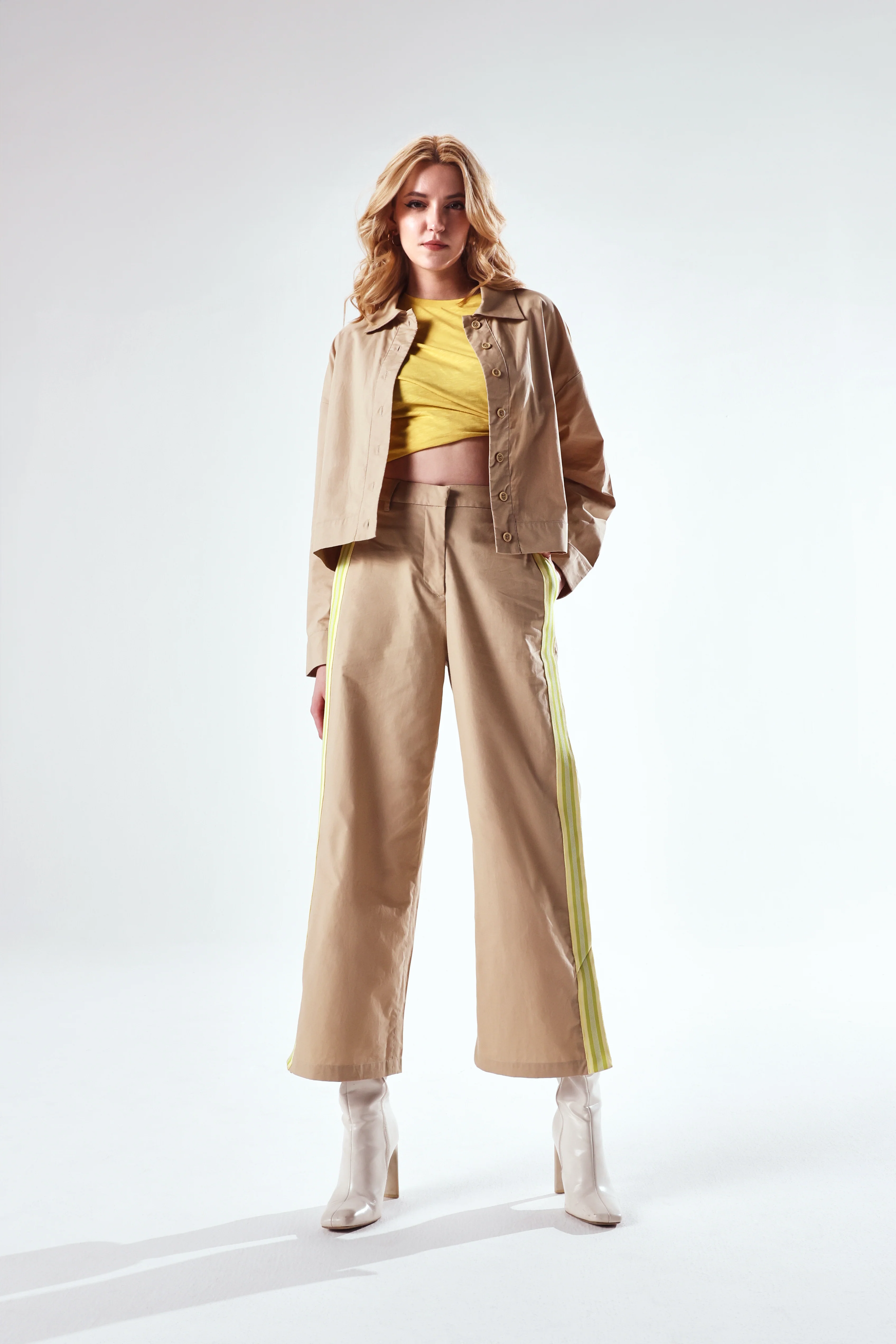 Rareism Women's Nocam S Beige Cotton Spread Collar Plain Cuffed Sleeve Relaxed Fit Shirt - Image 5
