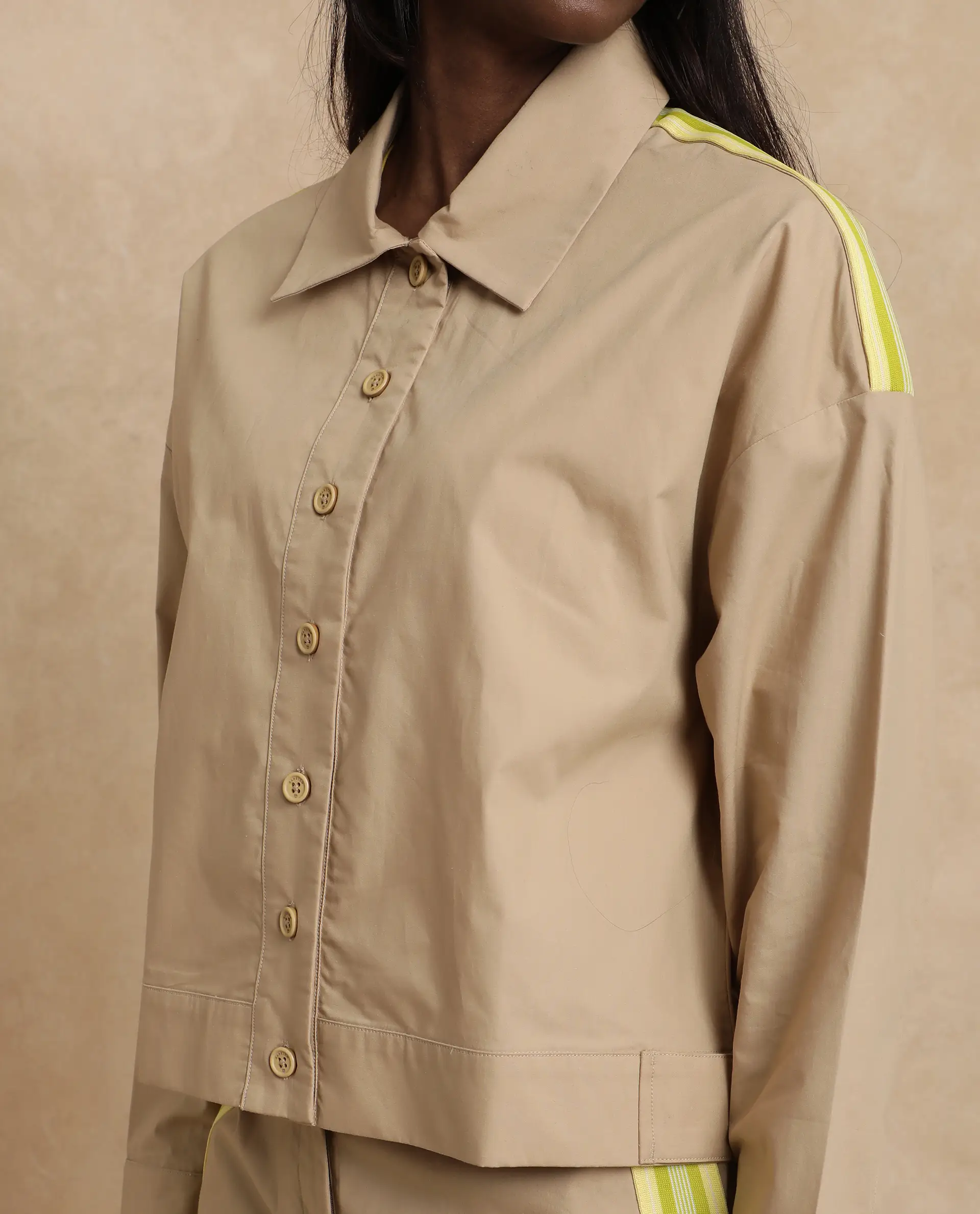 Rareism Women's Nocam S Beige Cotton Spread Collar Plain Cuffed Sleeve Relaxed Fit Shirt - Image 7