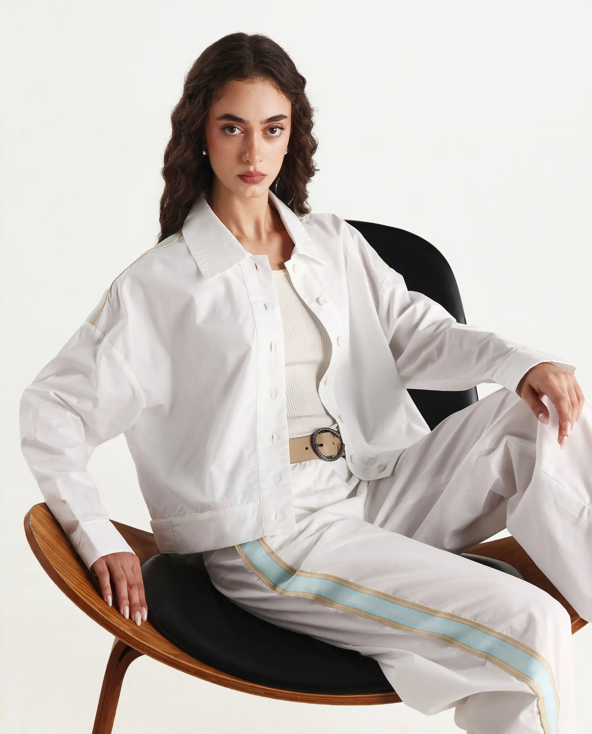Rareism Women's Nocam S Off White Cotton Spread Collar Plain Cuffed Sleeve Relaxed Fit Shirt - Image 3