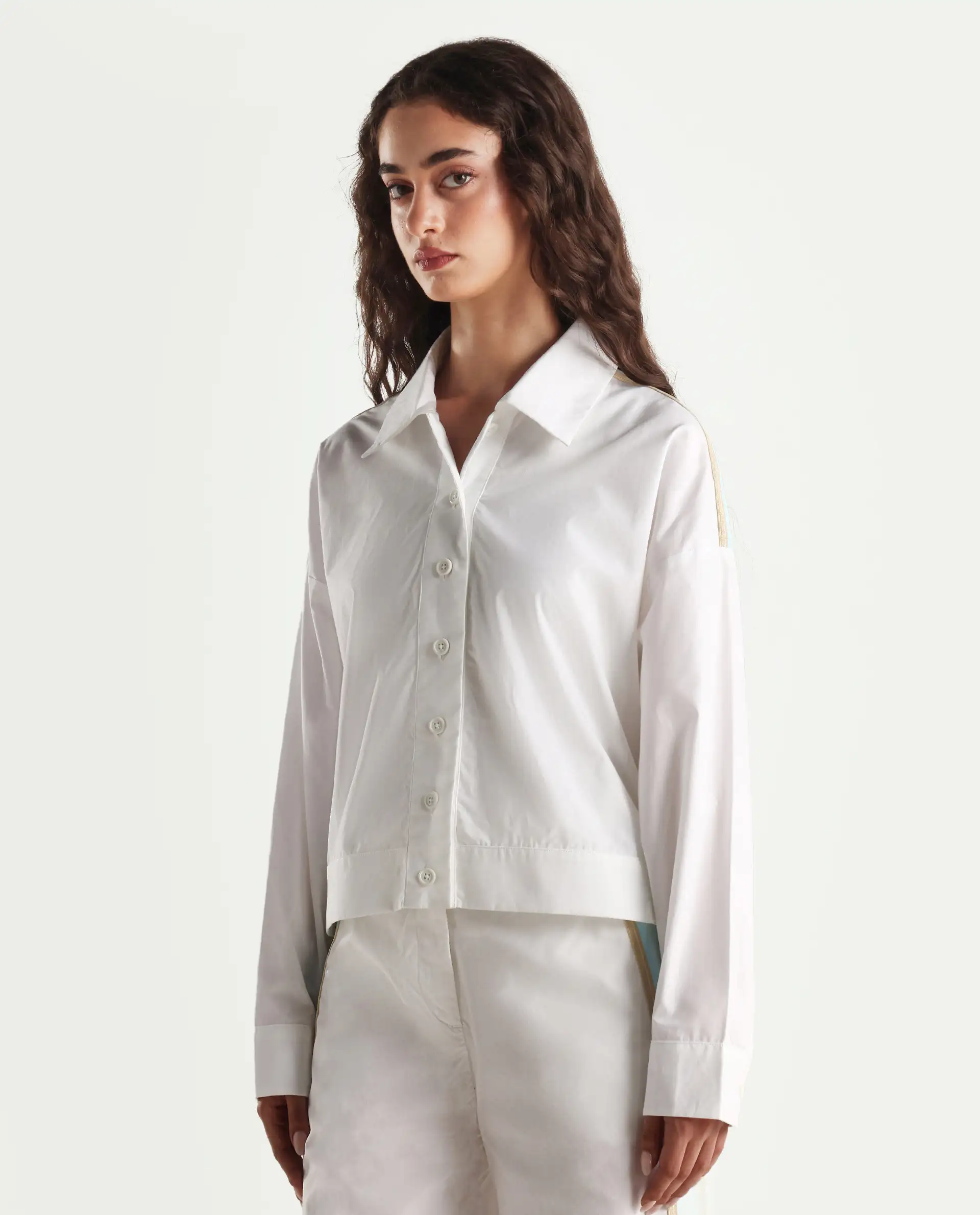 Rareism Women's Nocam S Off White Cotton Spread Collar Plain Cuffed Sleeve Relaxed Fit Shirt - Image 5
