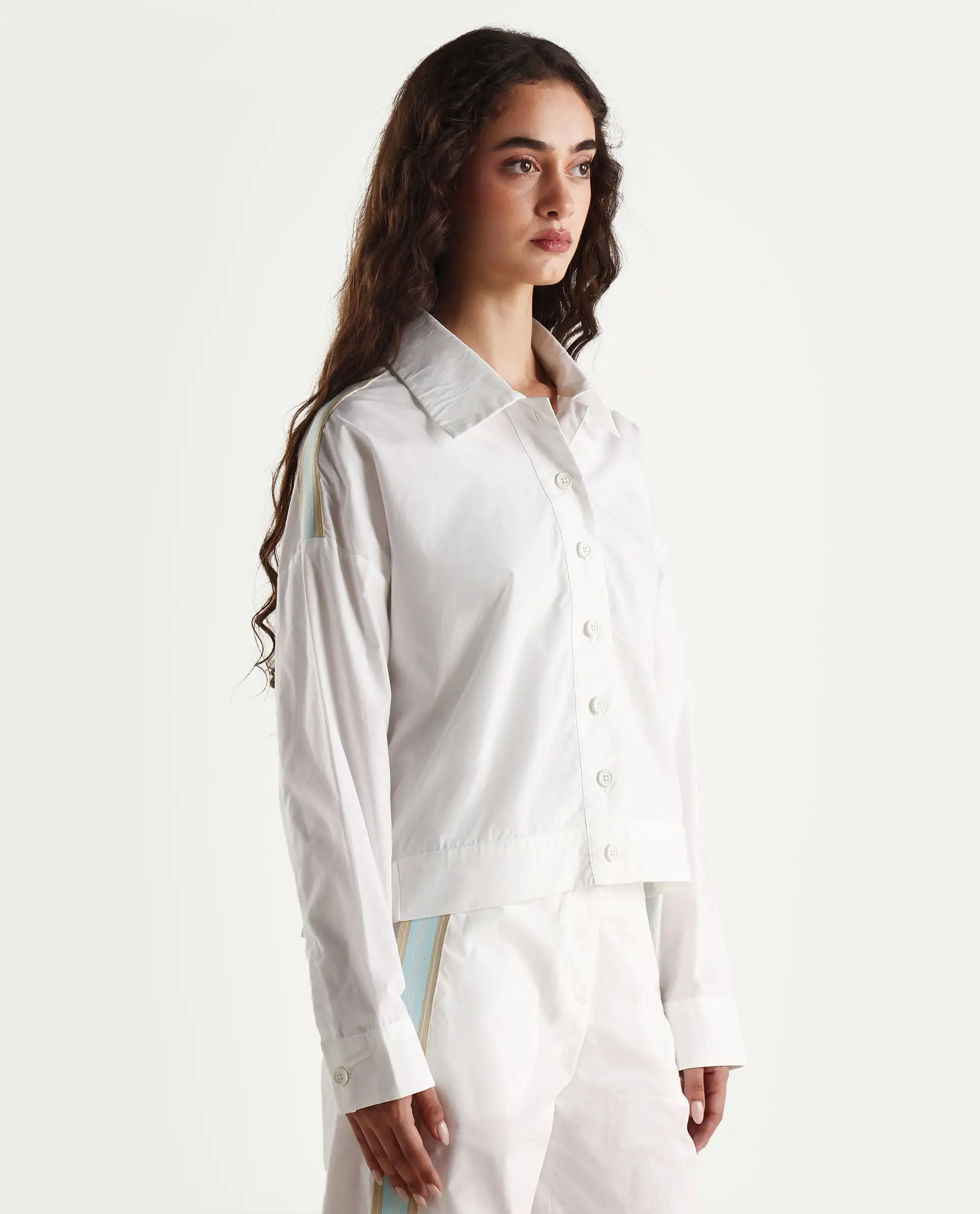 Rareism Women's Nocam S Off White Cotton Spread Collar Plain Cuffed Sleeve Relaxed Fit Shirt - Image 6
