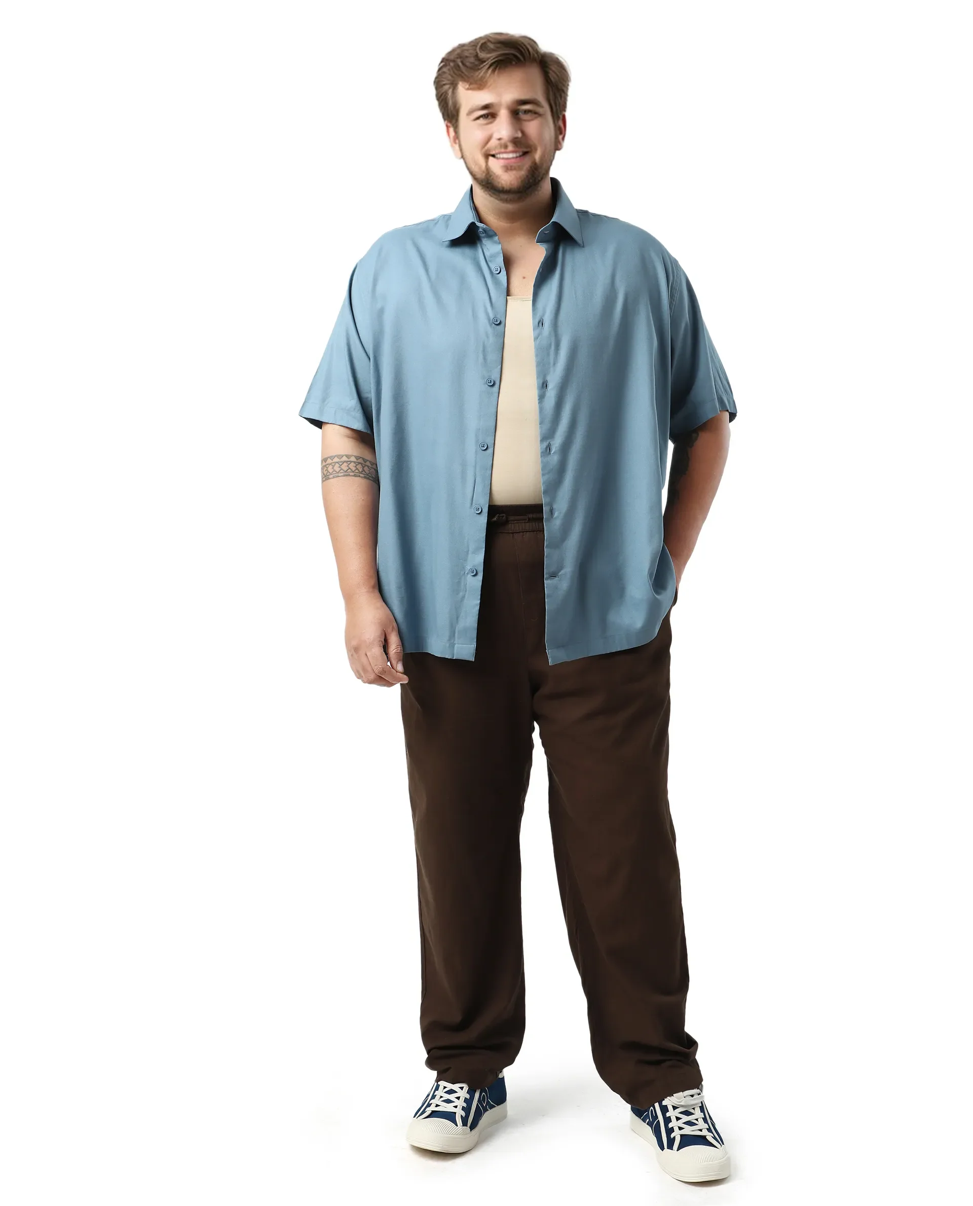 Rare Rabbit Men's Noel Big Light Petrol Cotton Fabric Short Sleeve Collared Neck Button Closure Plain Shirt - Image 2