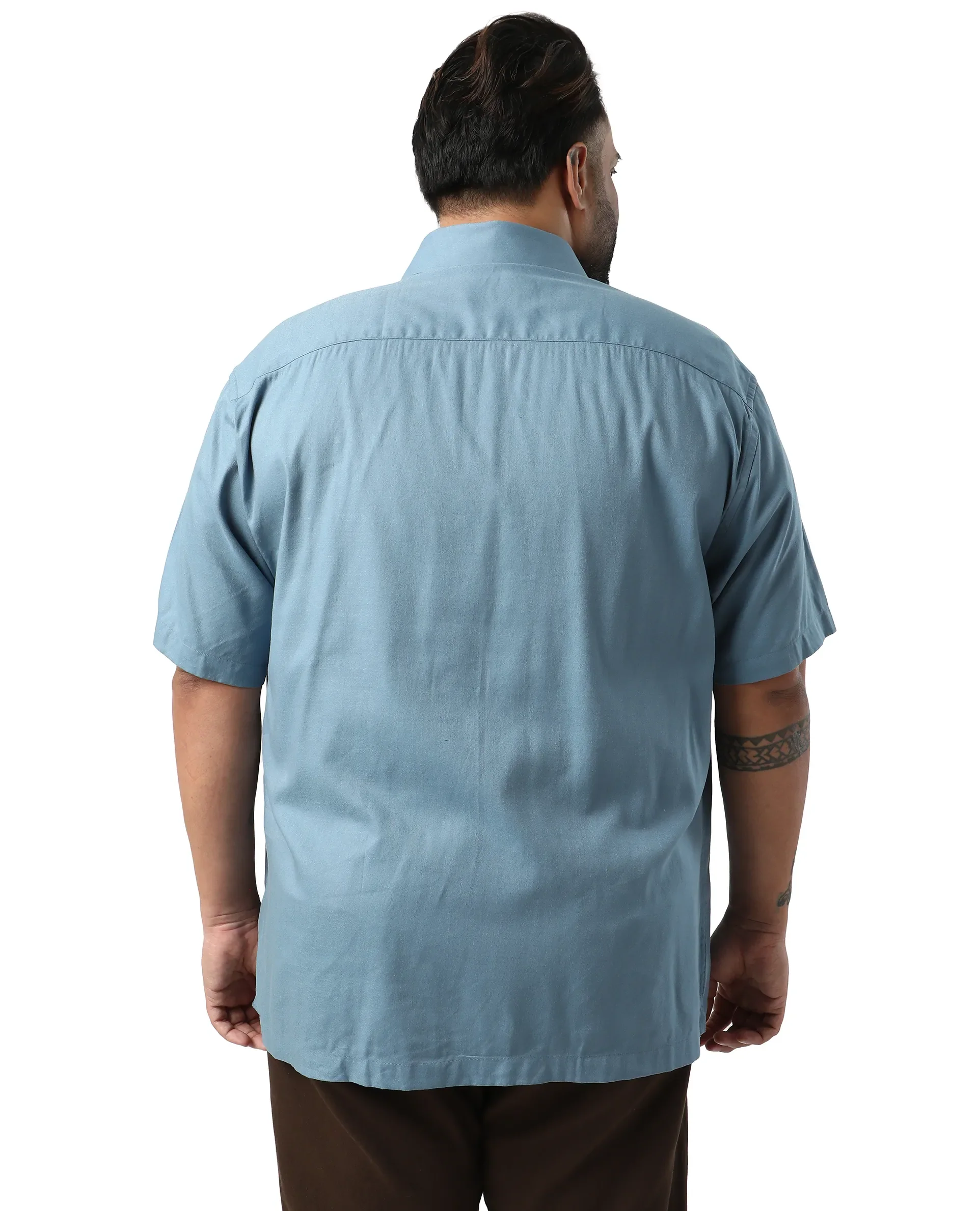 Rare Rabbit Men's Noel Big Light Petrol Cotton Fabric Short Sleeve Collared Neck Button Closure Plain Shirt - Image 7