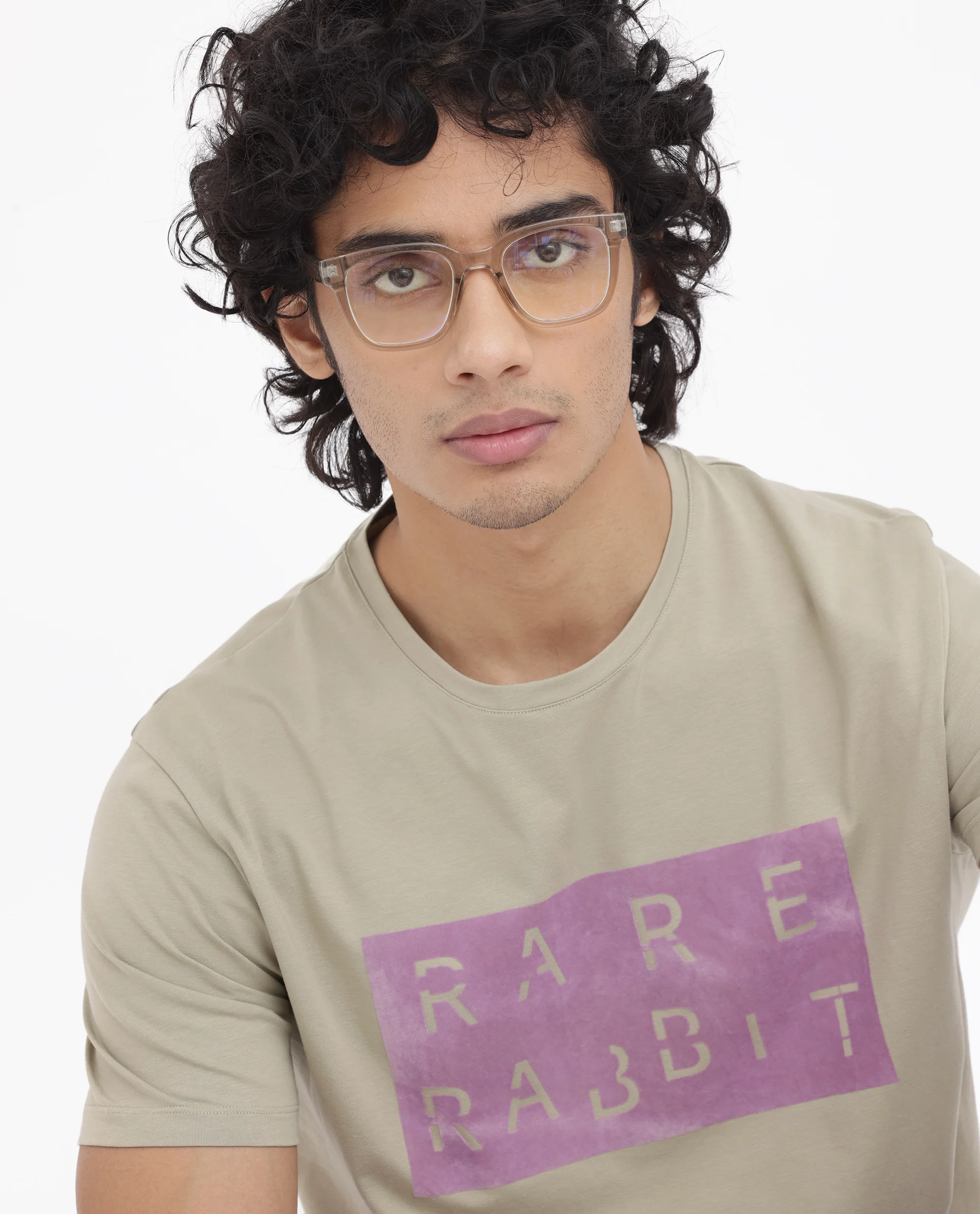 Rare Rabbit Men's Noir Light Green Cotton Blend Graphic Print Regular Fit Half Sleeve Crew Neck T-Shirt - Image 2