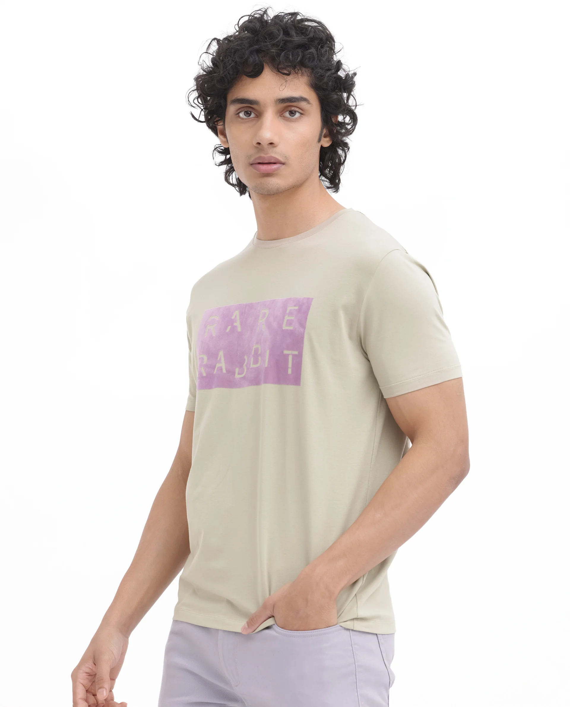 Rare Rabbit Men's Noir Light Green Cotton Blend Graphic Print Regular Fit Half Sleeve Crew Neck T-Shirt - Image 5