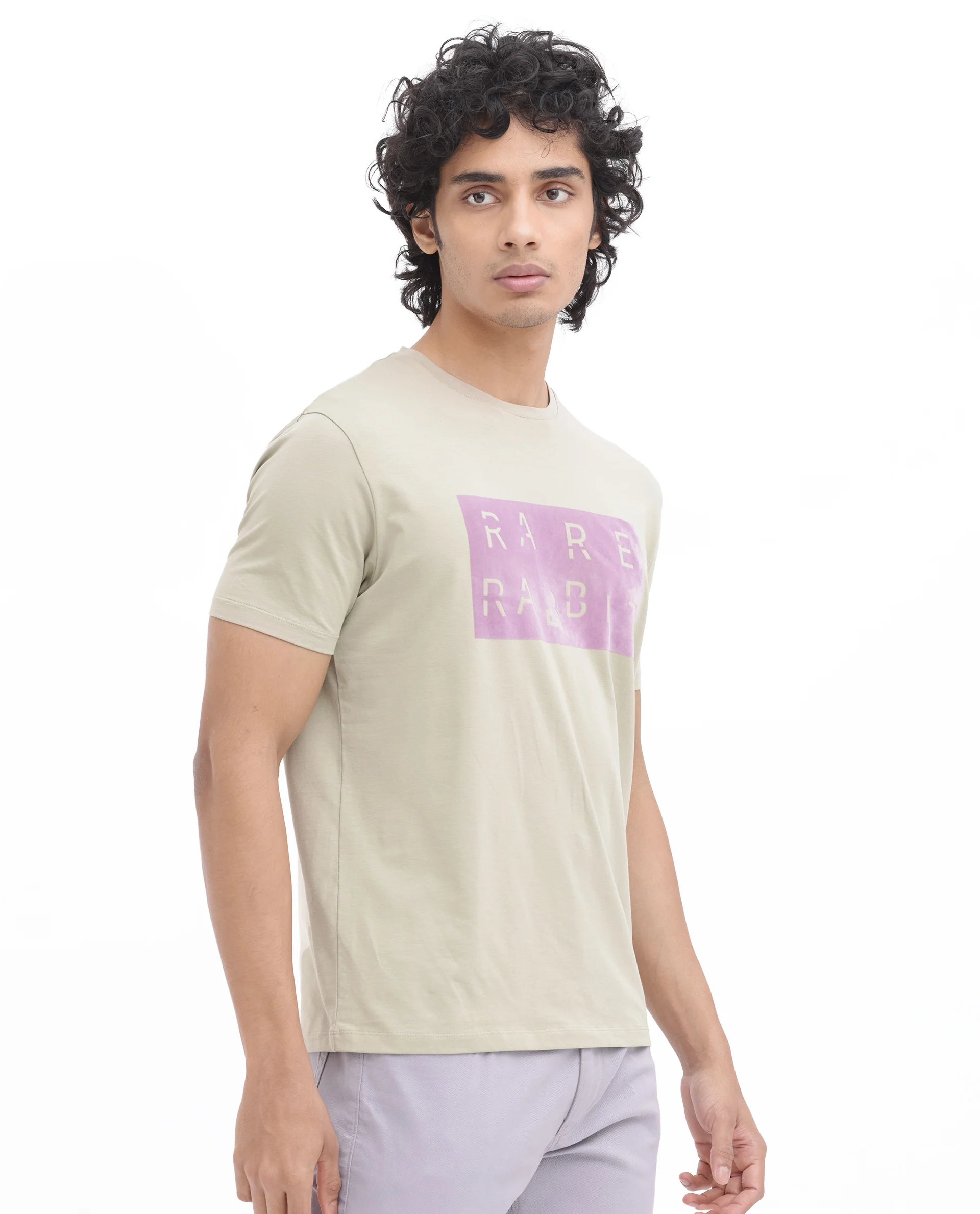 Rare Rabbit Men's Noir Light Green Cotton Blend Graphic Print Regular Fit Half Sleeve Crew Neck T-Shirt - Image 6