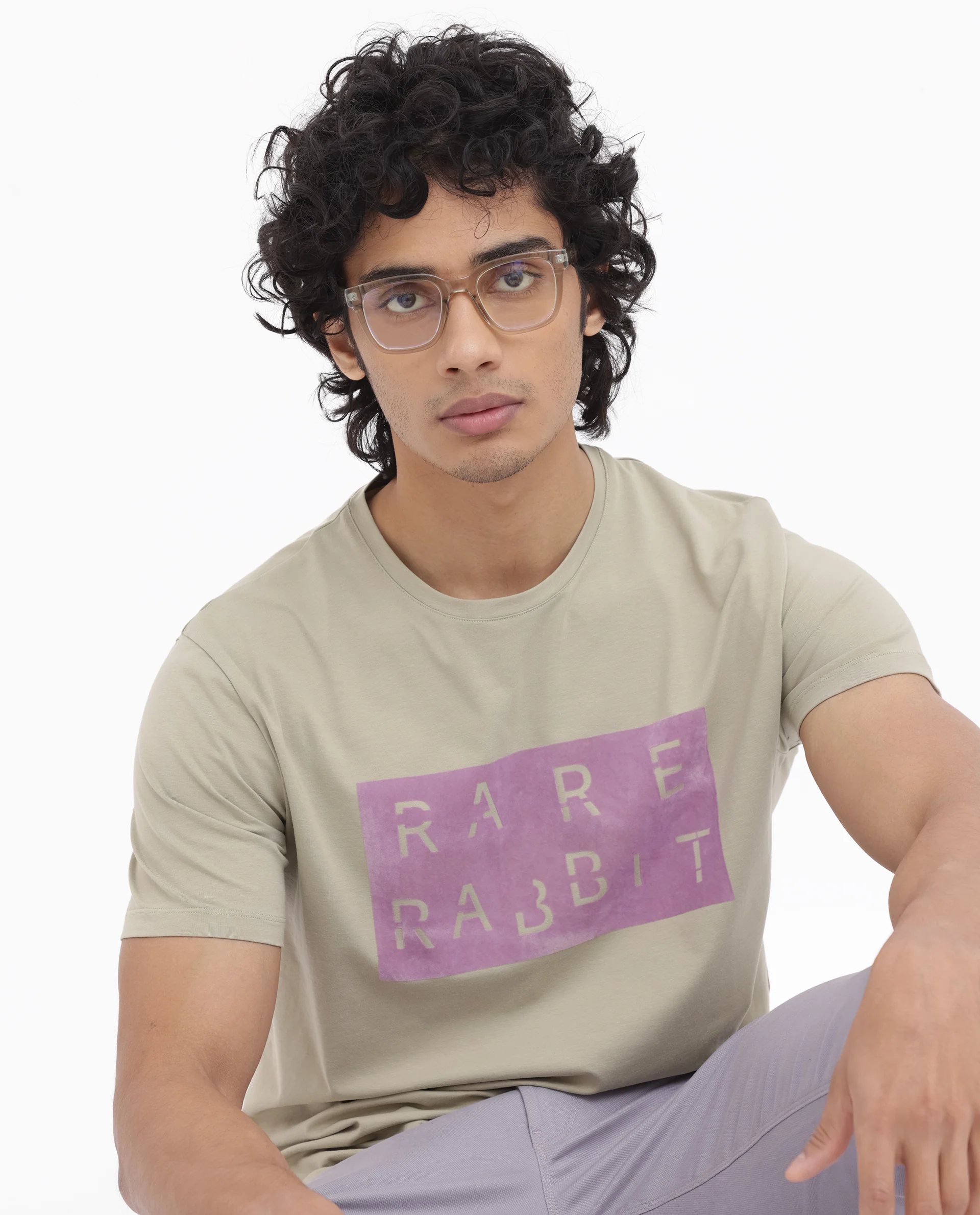 Rare Rabbit Men's Noir Light Green Cotton Blend Graphic Print Regular Fit Half Sleeve Crew Neck T-Shirt - Image 7