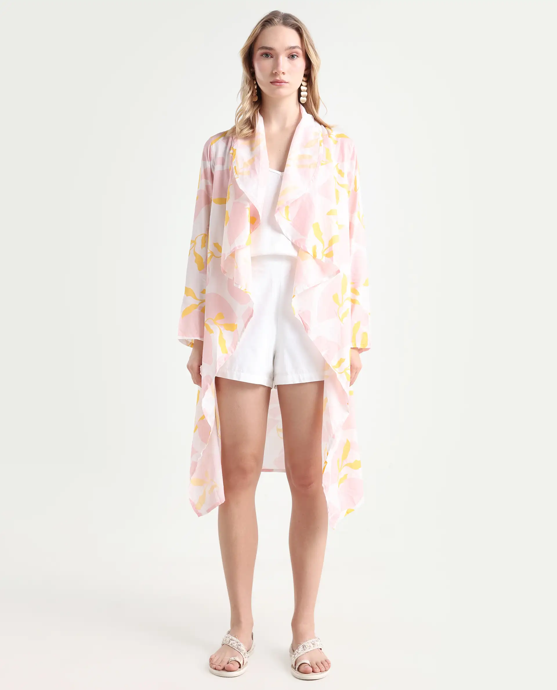 Rareism Women's Noki Pink Collarless Regular Fit Outer Wear - Image 4