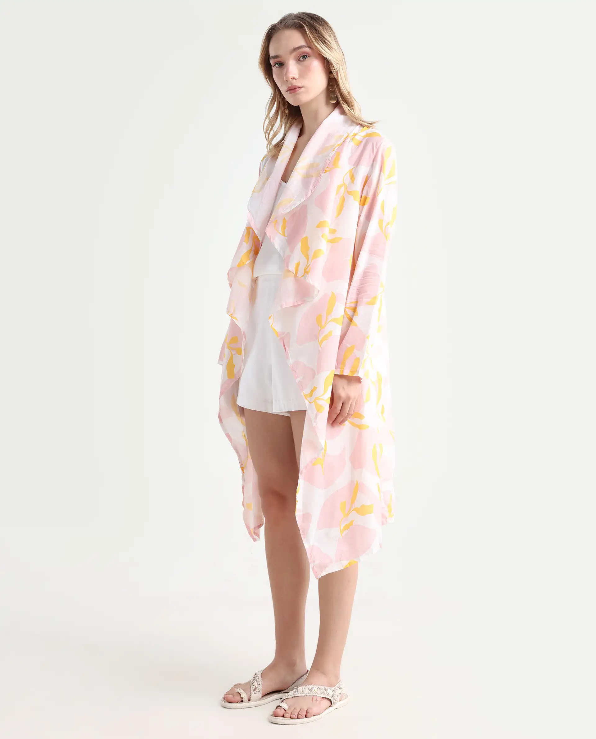 Rareism Women's Noki Pink Collarless Regular Fit Outer Wear - Image 5