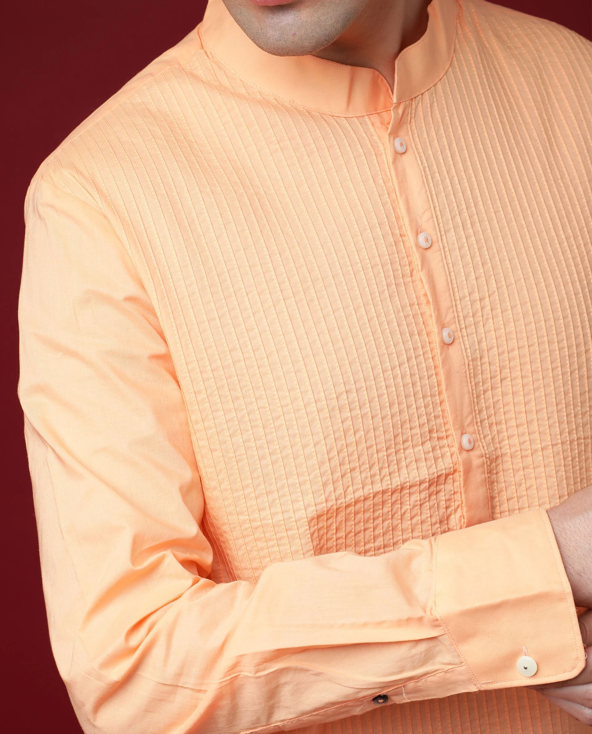 Rare Rabbit Men's Nolan Orange Cotton Striped Print Regular Fit Full Sleeve Mandarin Collar Kurta - Image 2