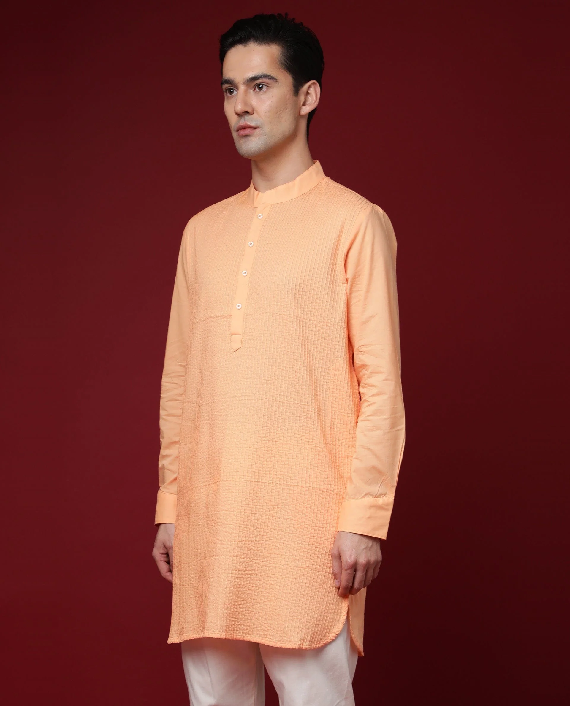 Rare Rabbit Men's Nolan Orange Cotton Striped Print Regular Fit Full Sleeve Mandarin Collar Kurta - Image 4