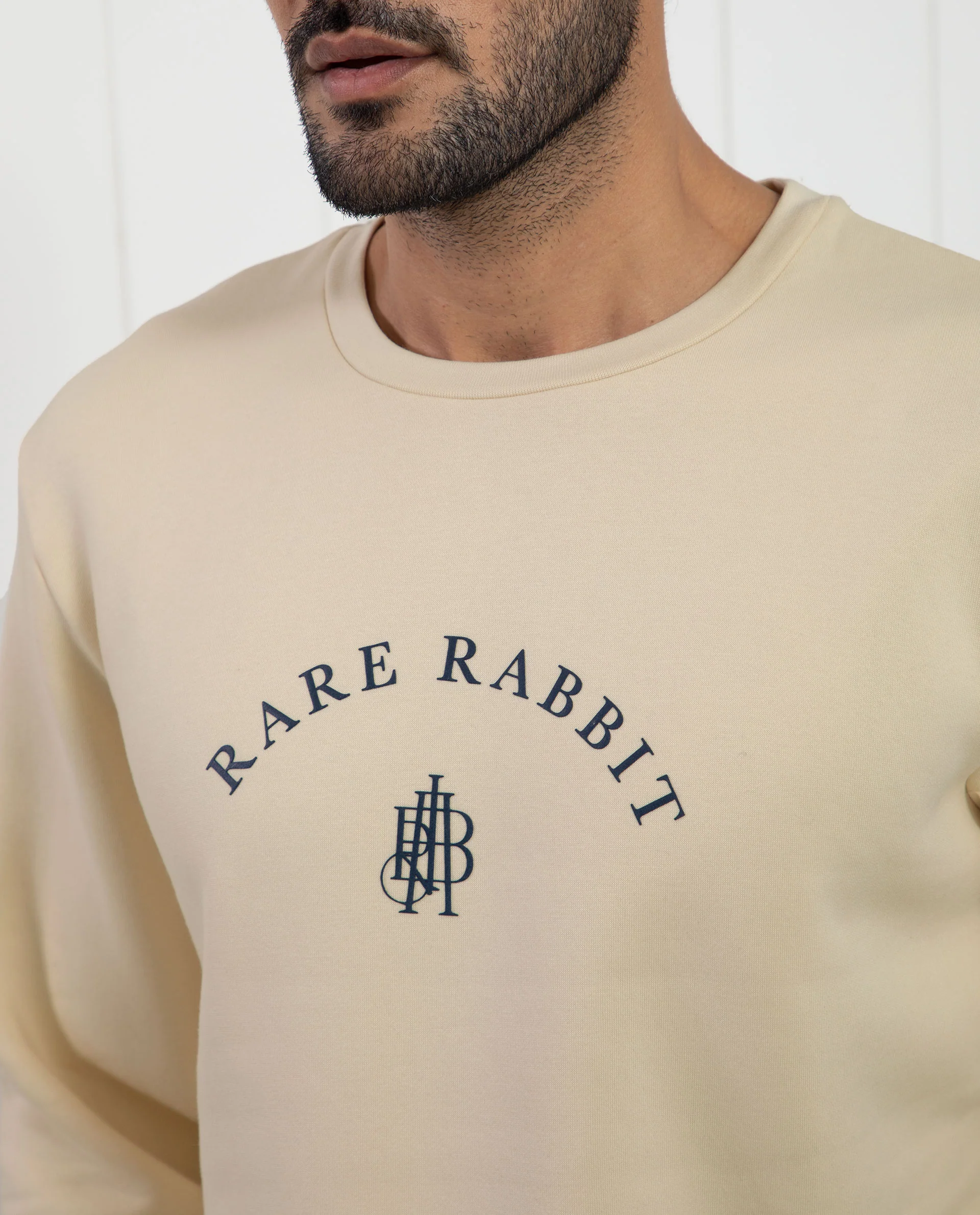 Rare Rabbit Men's Nomic Light Yellow Cotton Graphic Print Regular Fit Full Sleeve Crew Neck Sweatshirt - Image 10