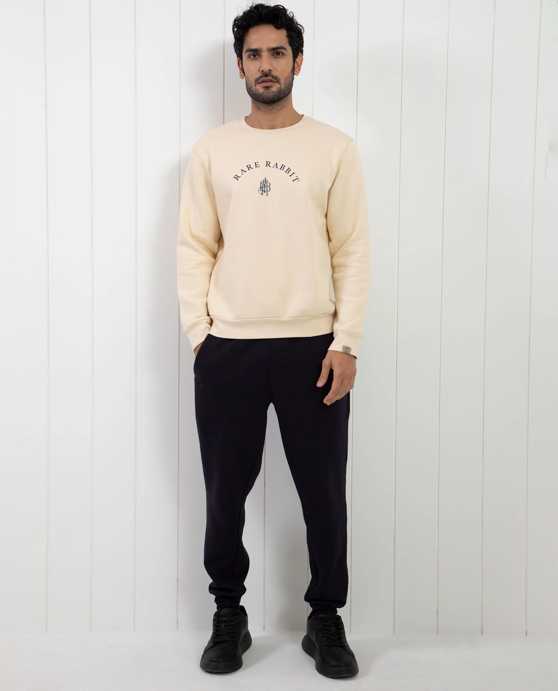 Rare Rabbit Men's Nomic Light Yellow Cotton Graphic Print Regular Fit Full Sleeve Crew Neck Sweatshirt - Image 4
