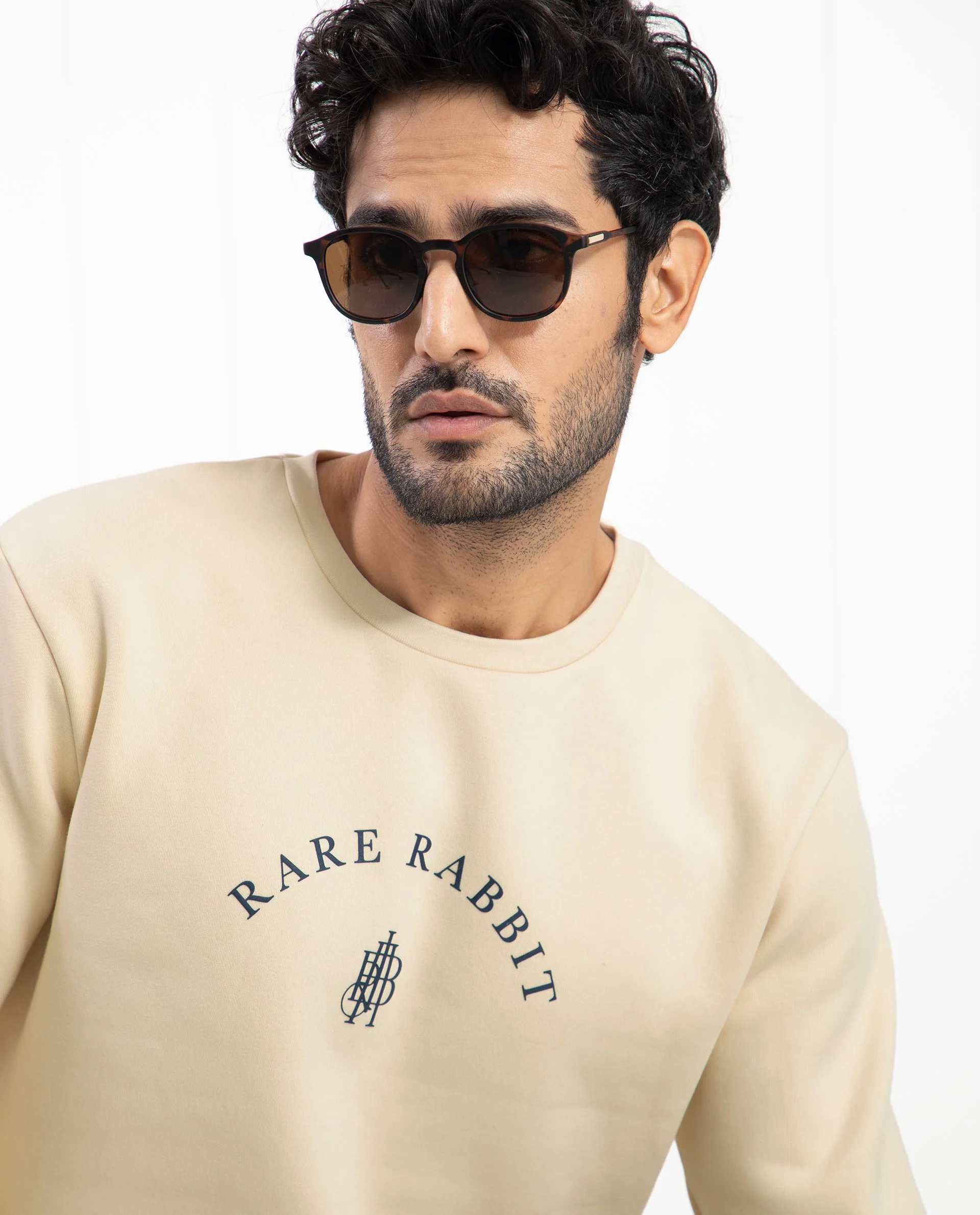 Rare Rabbit Men's Nomic Light Yellow Cotton Graphic Print Regular Fit Full Sleeve Crew Neck Sweatshirt - Image 5