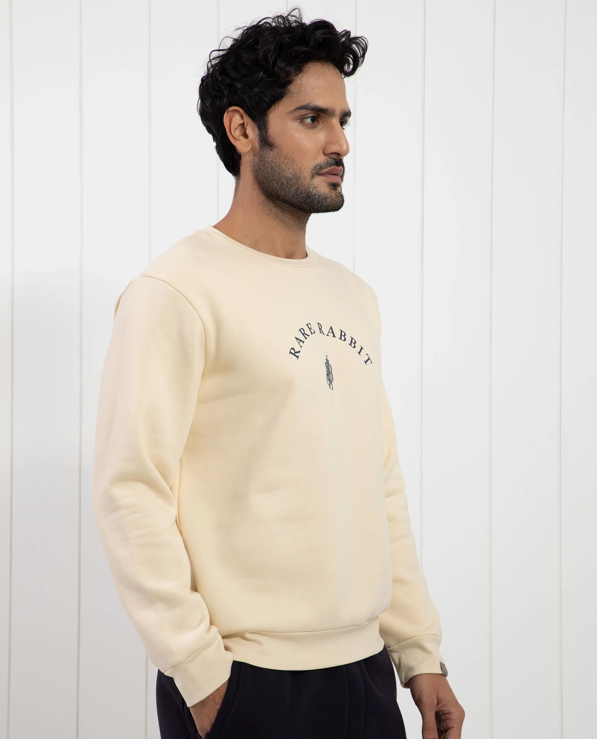 Rare Rabbit Men's Nomic Light Yellow Cotton Graphic Print Regular Fit Full Sleeve Crew Neck Sweatshirt - Image 7